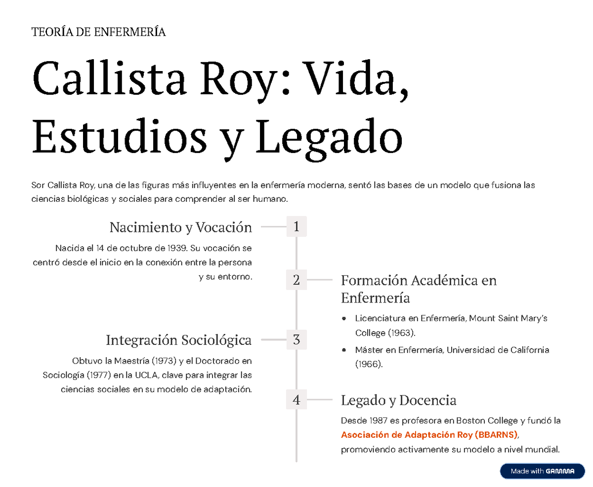 Teoría de Enfermería Callista Roy: Modelo de Adaptación y Legado - Studocu