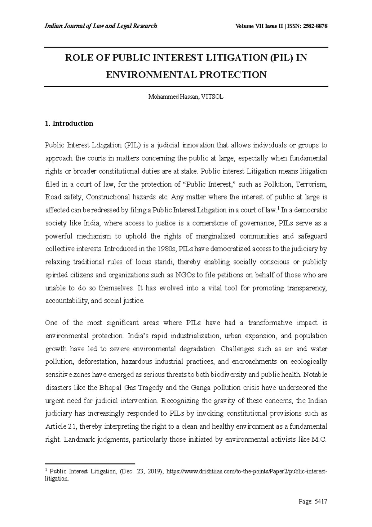 Role of Public Interest Litigation (PIL) in Environmental Protection ...