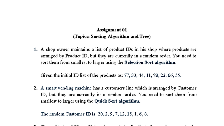 Assignment 01 - Lab: Sorting Algorithms & BST Traversals - Studocu