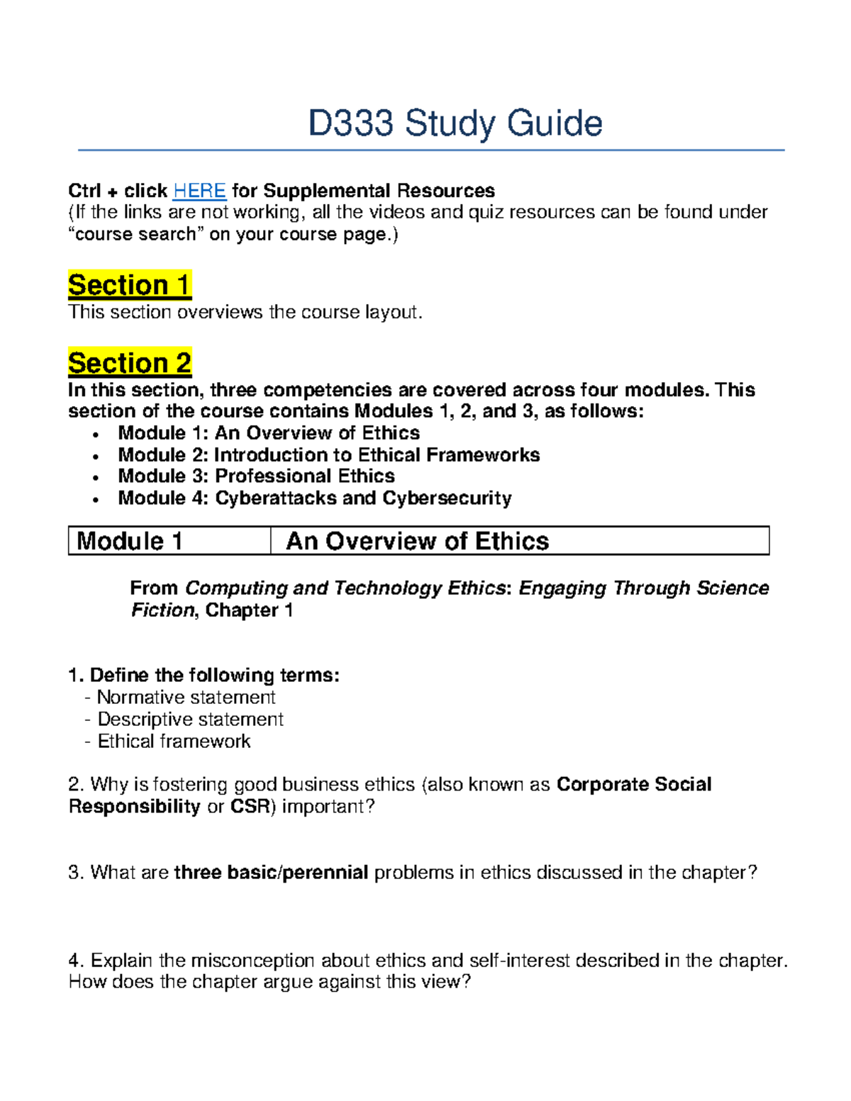 D333 Ethics In Technology Study Guide V2 D 333 Study Guide Ctrl