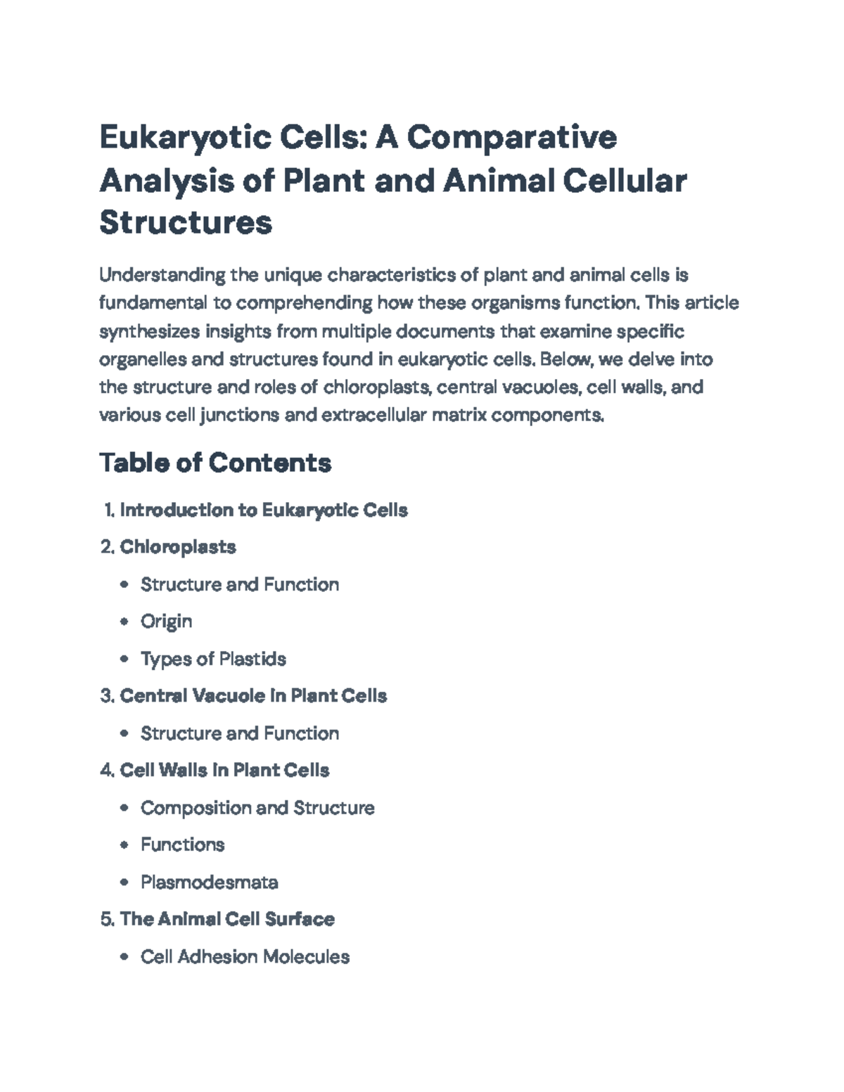 Eukaryotic Cells: Comparative Analysis of Plant and Animal Structures ...