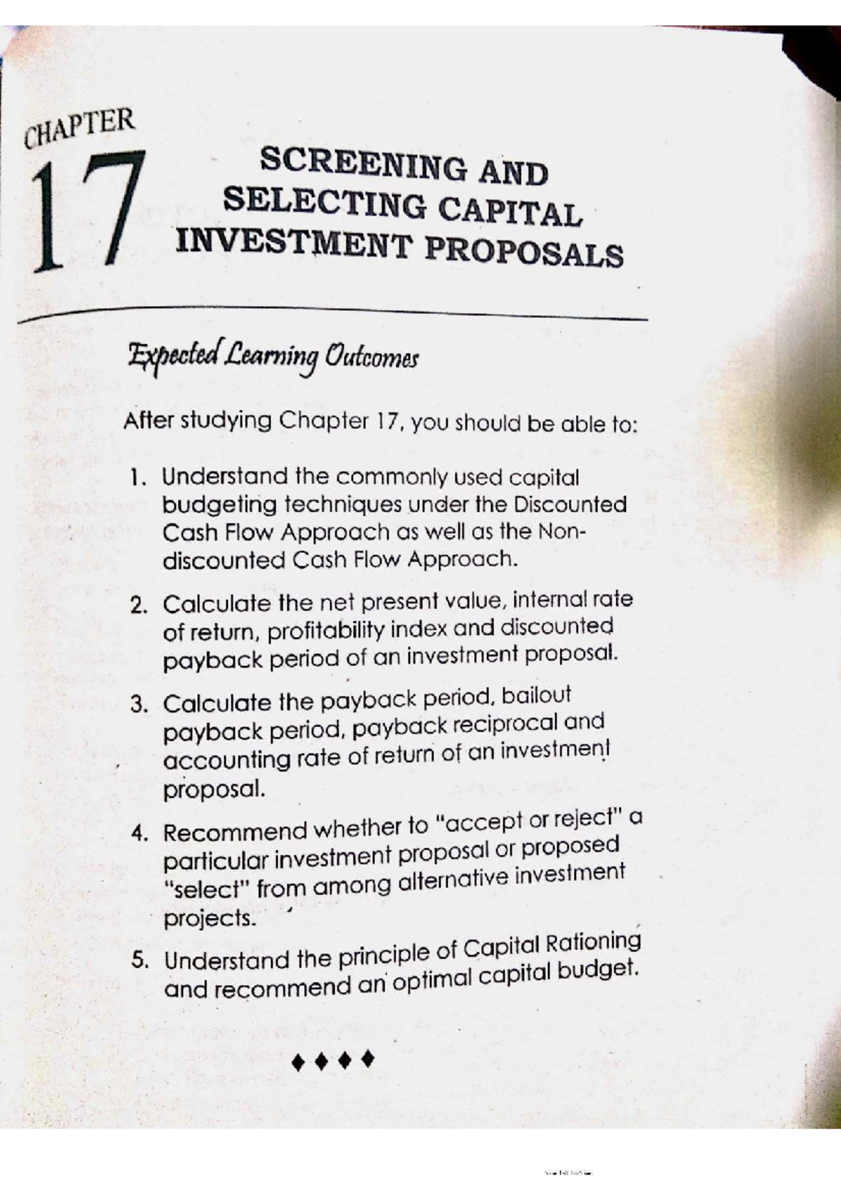 CHAPTER 17: SCREENING & SELECTING CAPITAL INVESTMENT PROPOSALS - Studocu