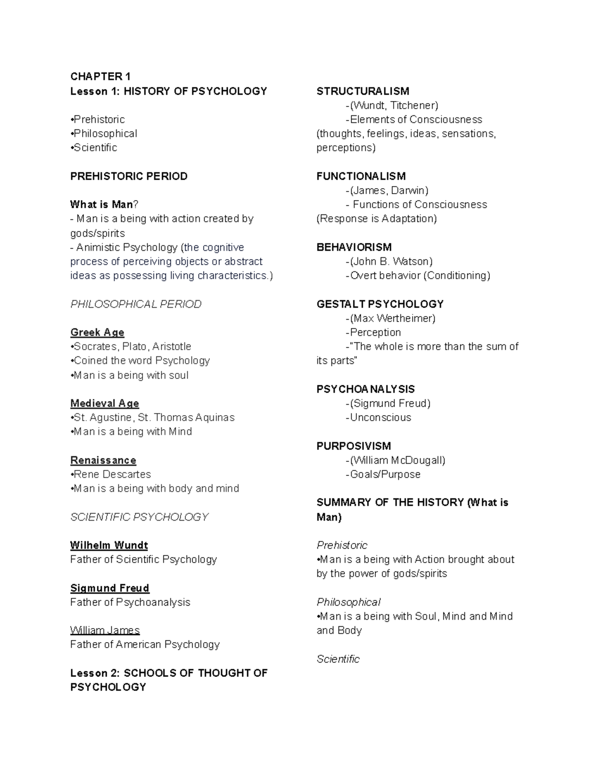 PSYM101 Reviewer - CHAPTER 1 Lesson 1: HISTORY OF PSYCHOLOGY ...