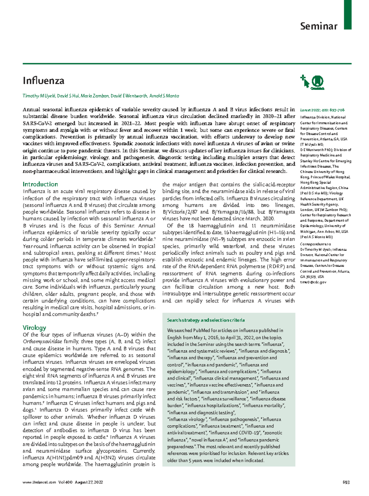 Seminar on Influenza: Key Updates and Clinical Insights (LANCET 400 ...