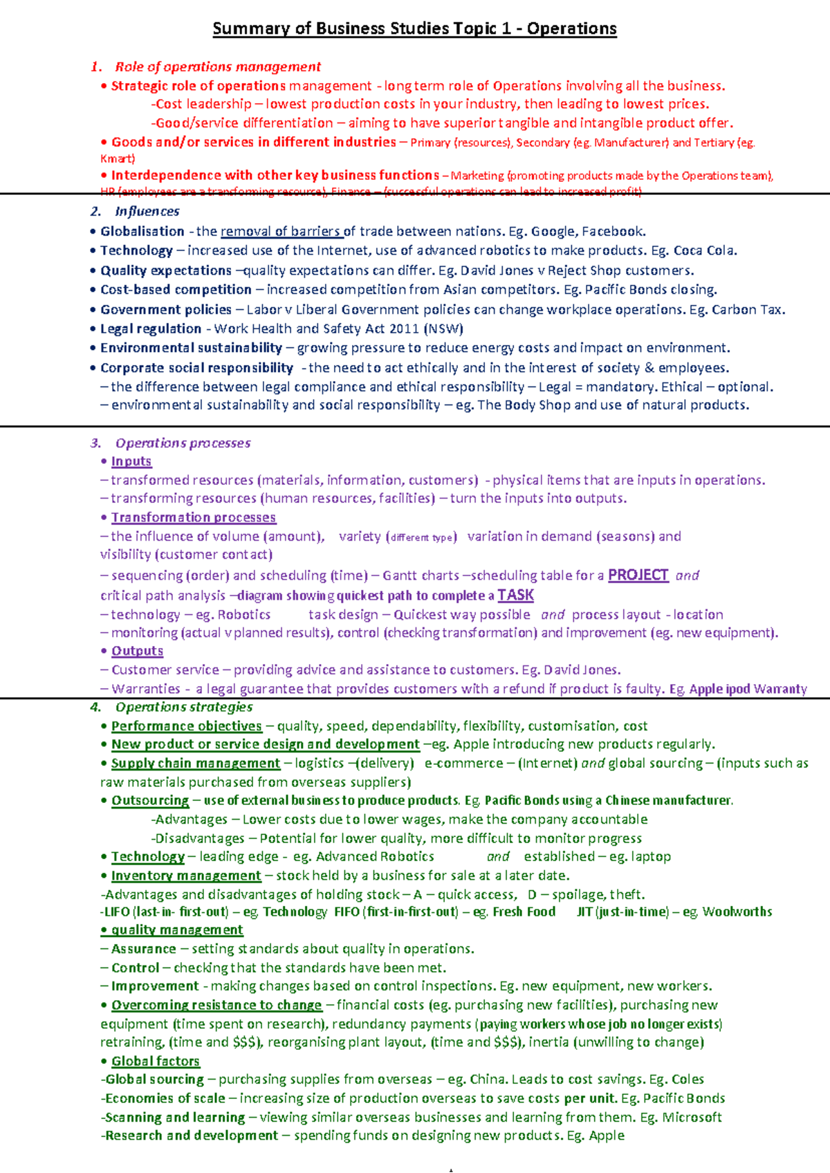 Copy of summary notes for exams - Summary of Business Studies Topic 1 ...