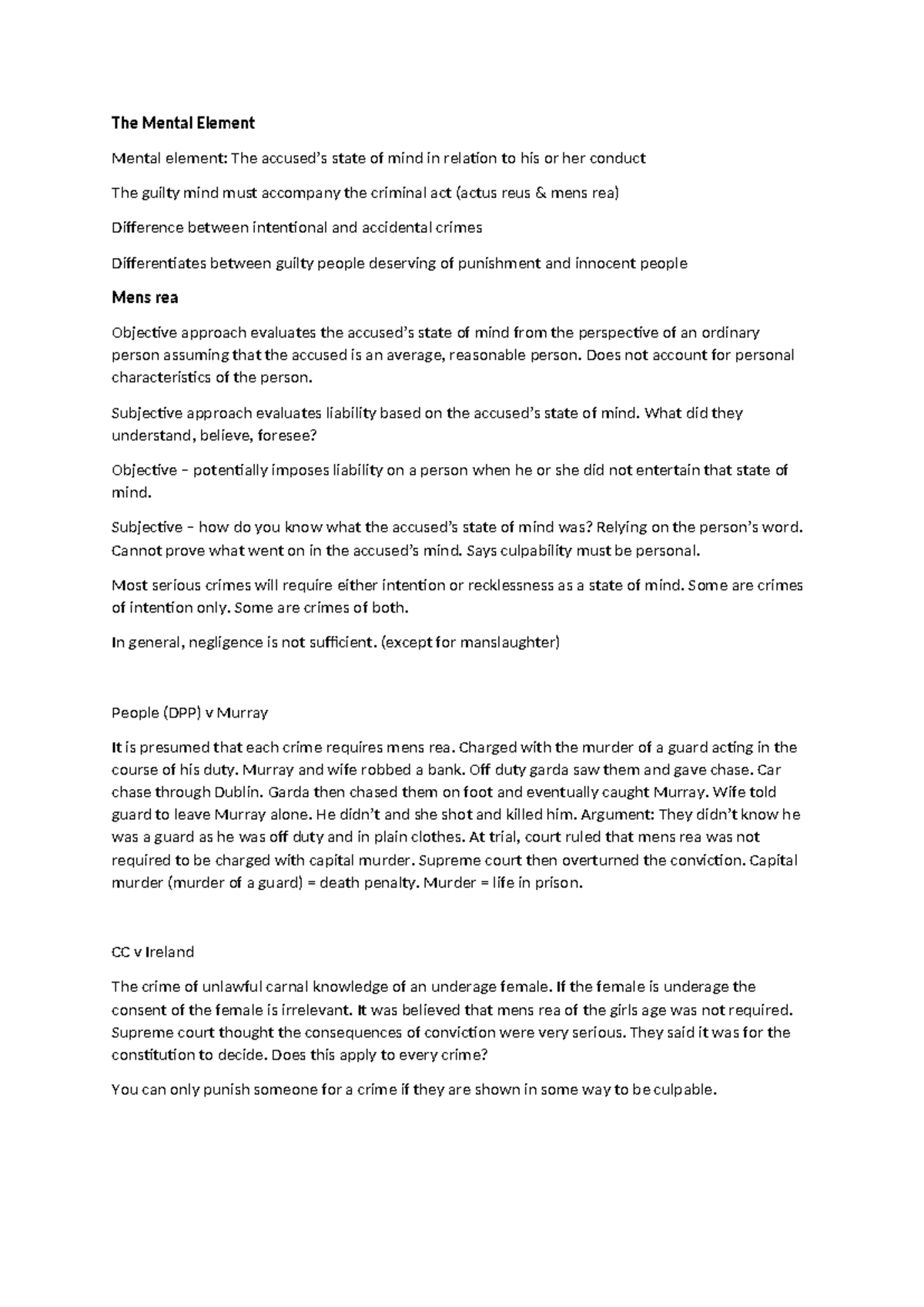 Mens Rea Revision Guide - Key Concepts & Case Law Analysis - Studocu