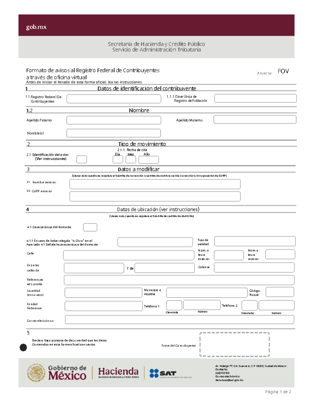 Formato FOV - Avisos al RFC a través de Oficina Virtual - Studocu
