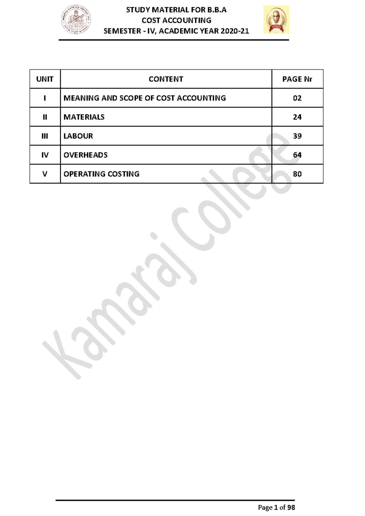 Cost Accounting full notes for year 2 - COST ACCOUNTING SEMESTER - IV ...
