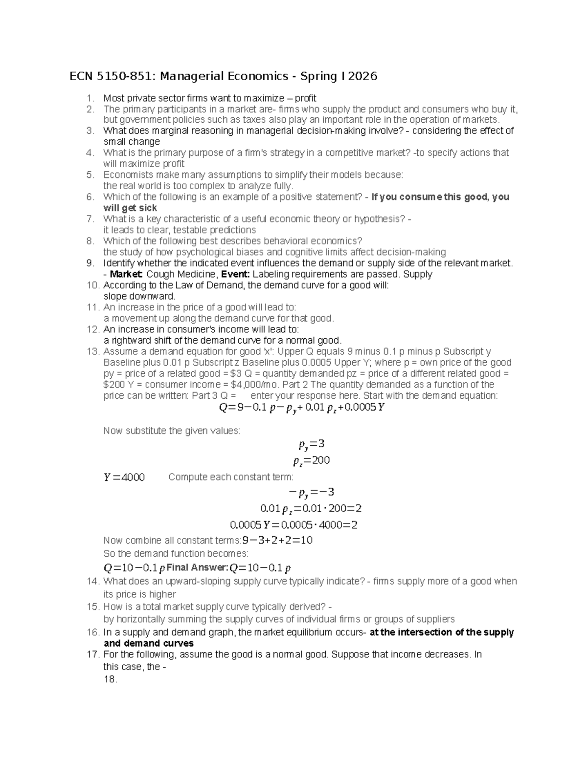 ECN 2026 Managerial Economics: Chapter 1 & 2 Notes - Studocu