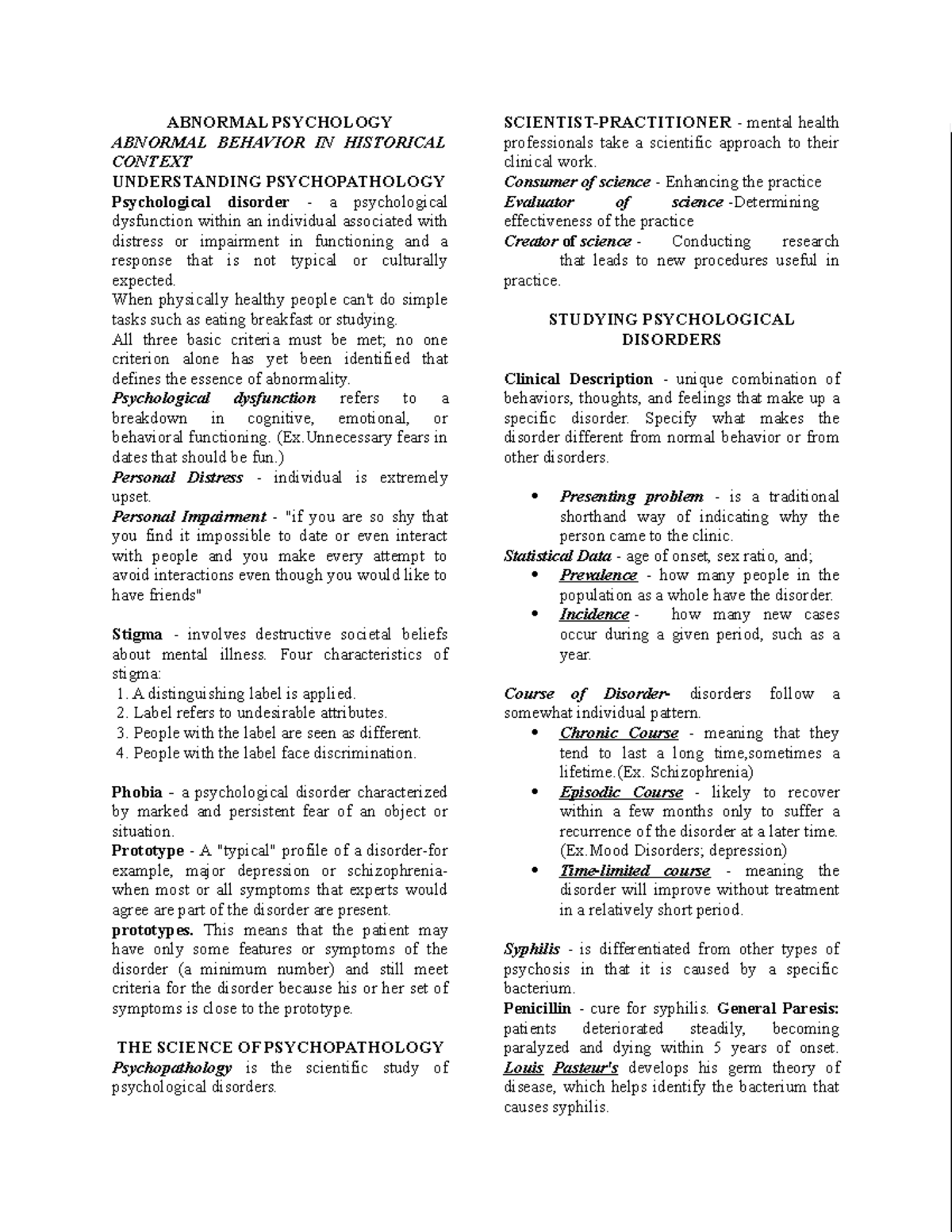 ABNORMAL PSYCHOLOGY (AB PSYCH) MIDTERM REVIEW: HISTORICAL CONTEXT ...
