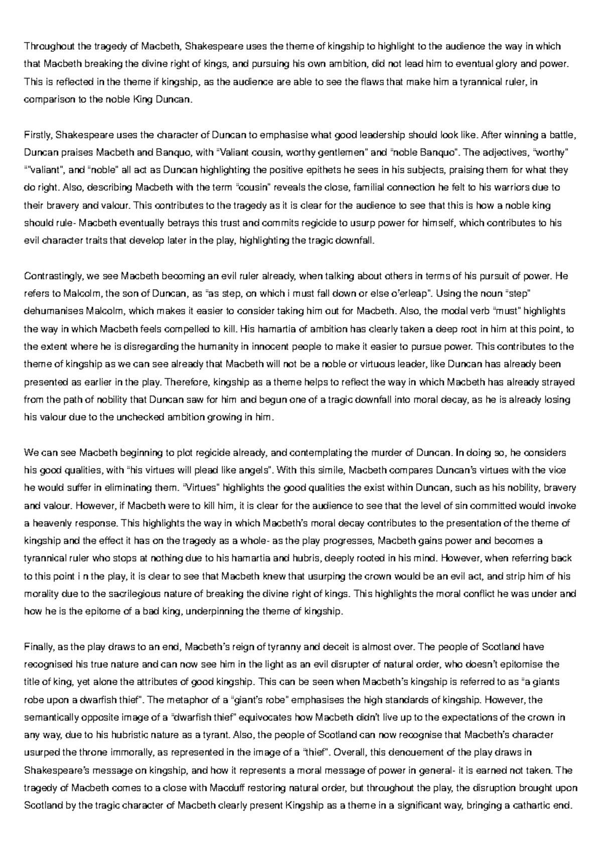 Eduqas GCSE English Lit: Kingship in Macbeth Essay - Studocu