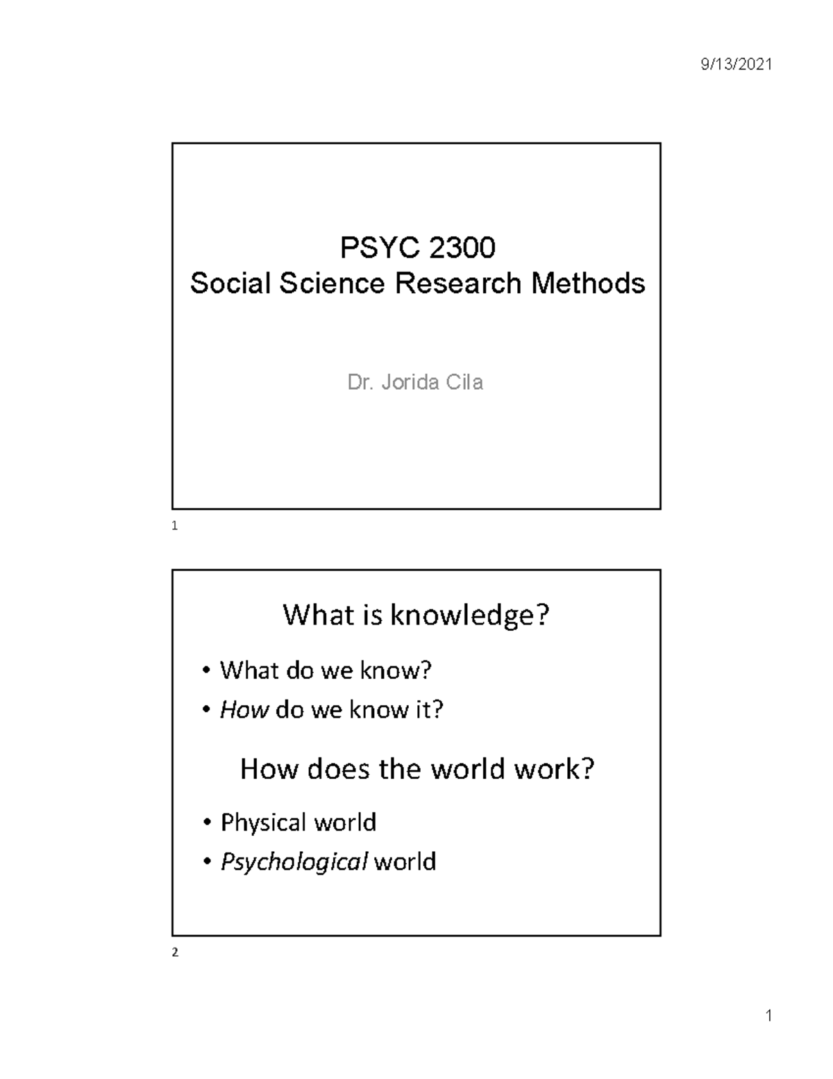 PSYC 2300 - Week 1 Lecture Slides: Understanding Research Methods - Studocu