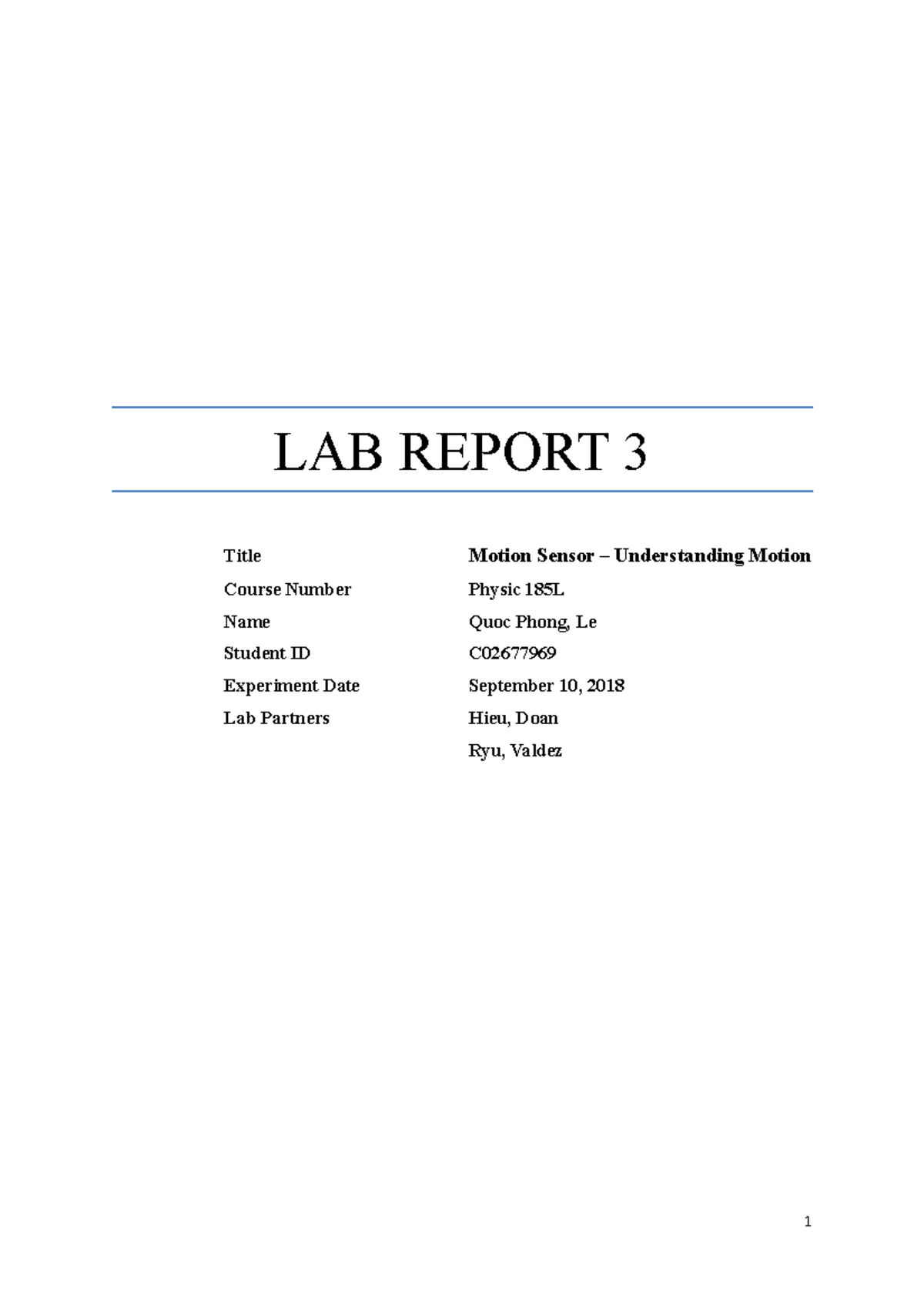 Phys 185L Lab 3 Report: Analyzing Motion Sensor Data - Studocu