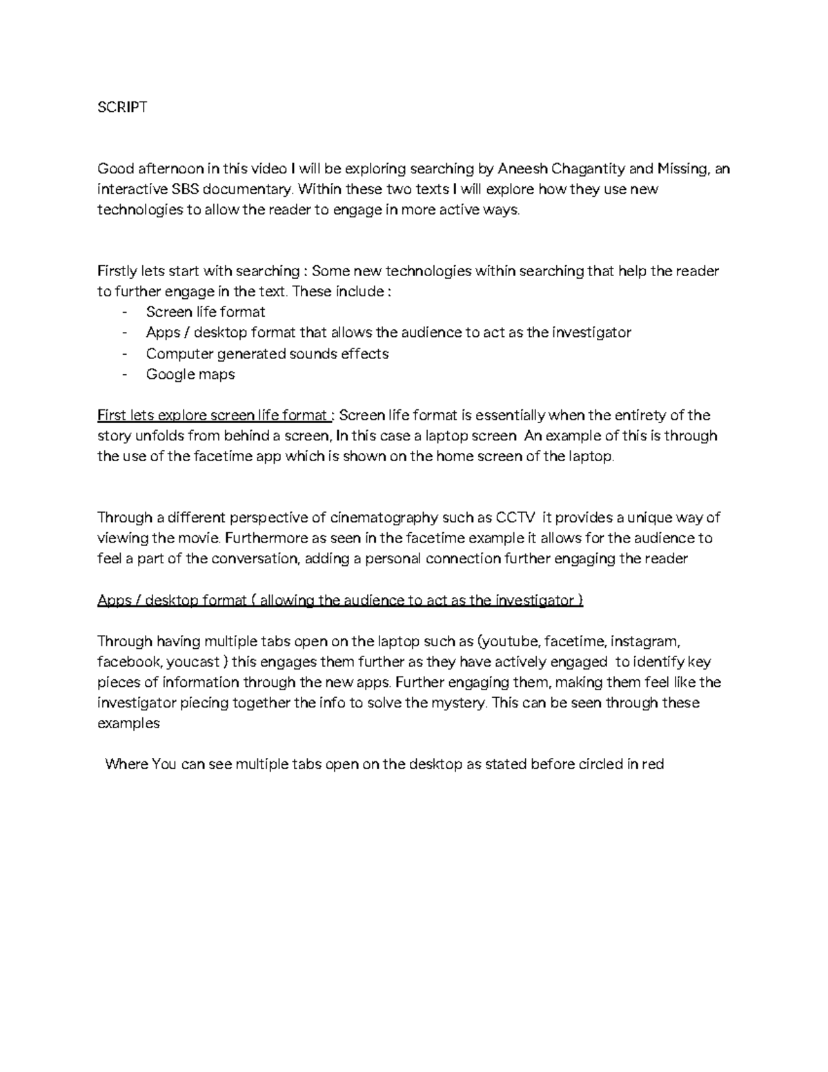 ENG Assessment 2: Exploring Technology in "Searching" & "Missing" - Studocu