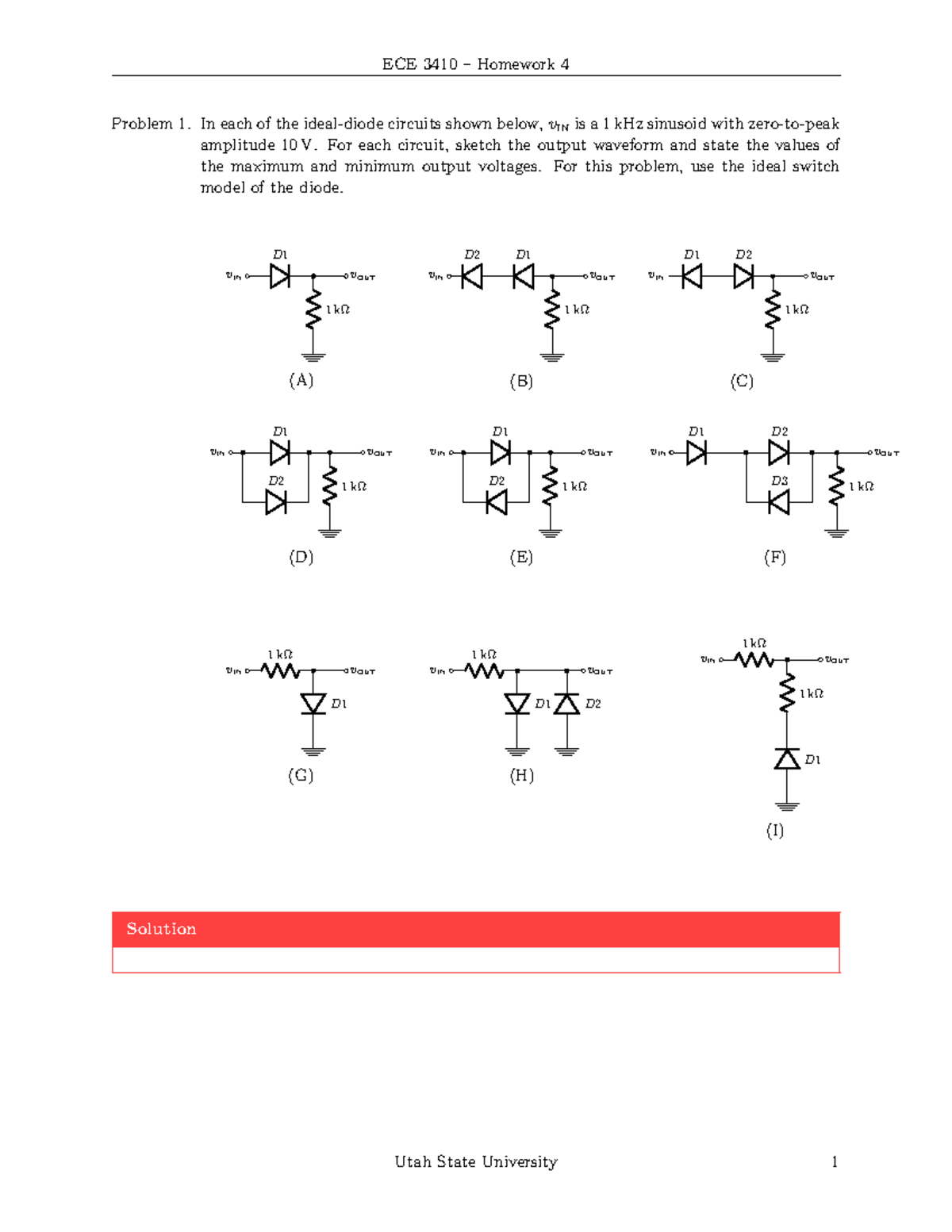 Homework 4 solutions manual on Diode Circuit Analaysis - Problem 1. In ...