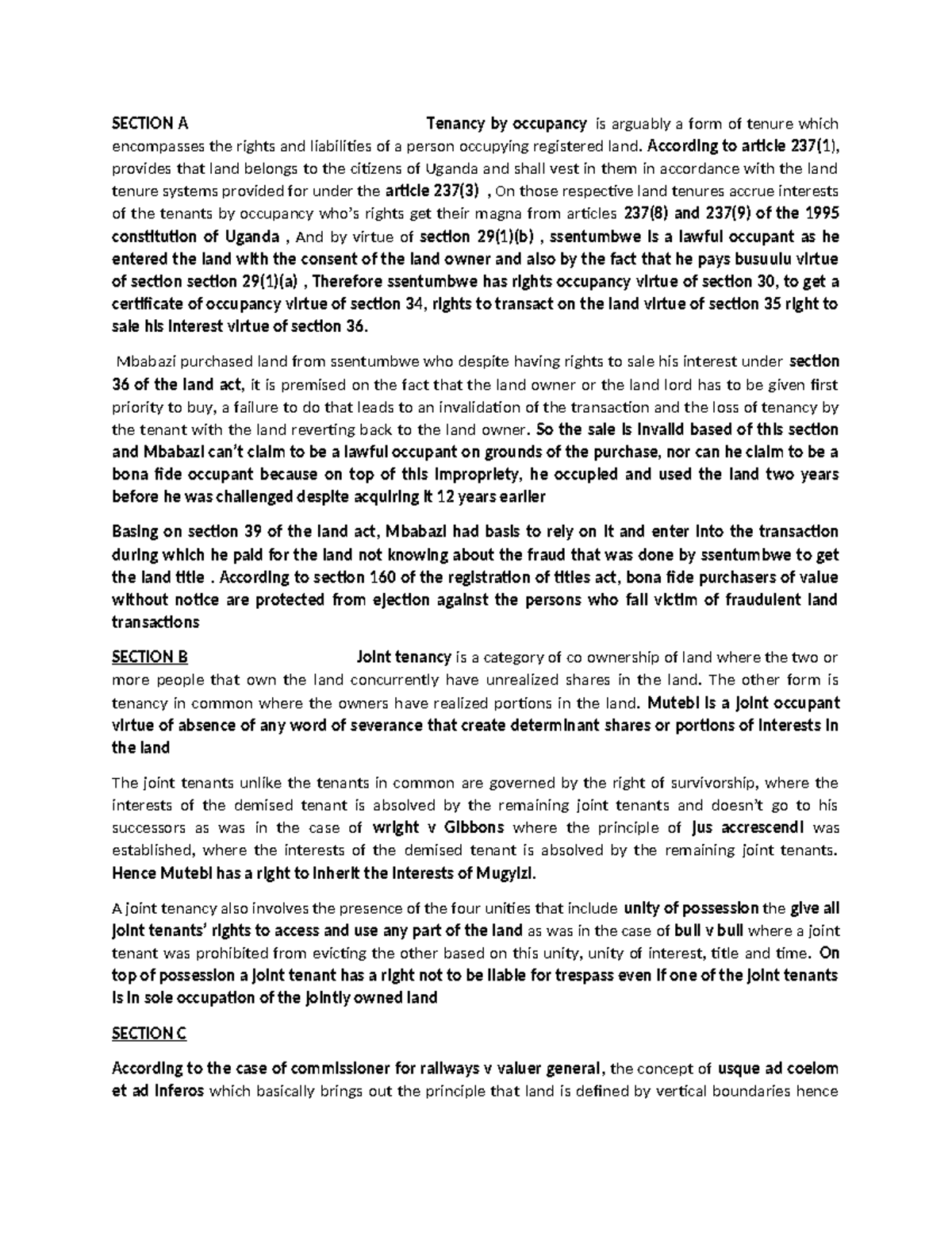 8174 Land Law Test 2025: Tenancy, Joint Ownership, and Fixtures - Studocu
