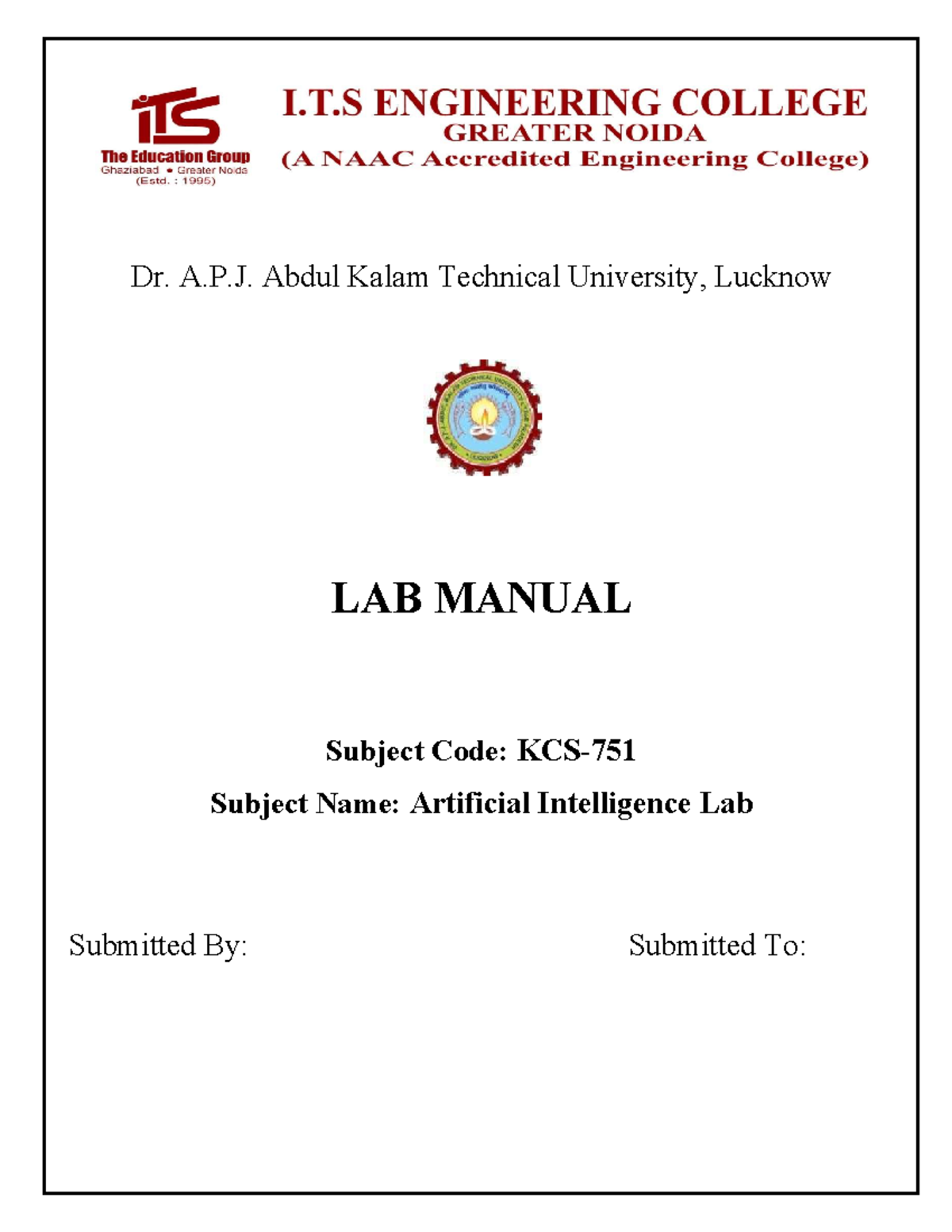 AI LAB MANUAL: Prolog Experiments and Applications (Subject Code: AI101 ...