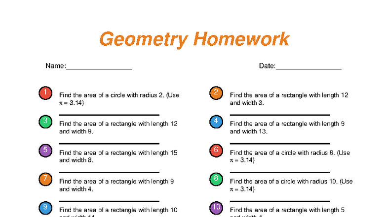 Geometry Homework 4: Area Calculations for Circles & Rectangles - Studocu