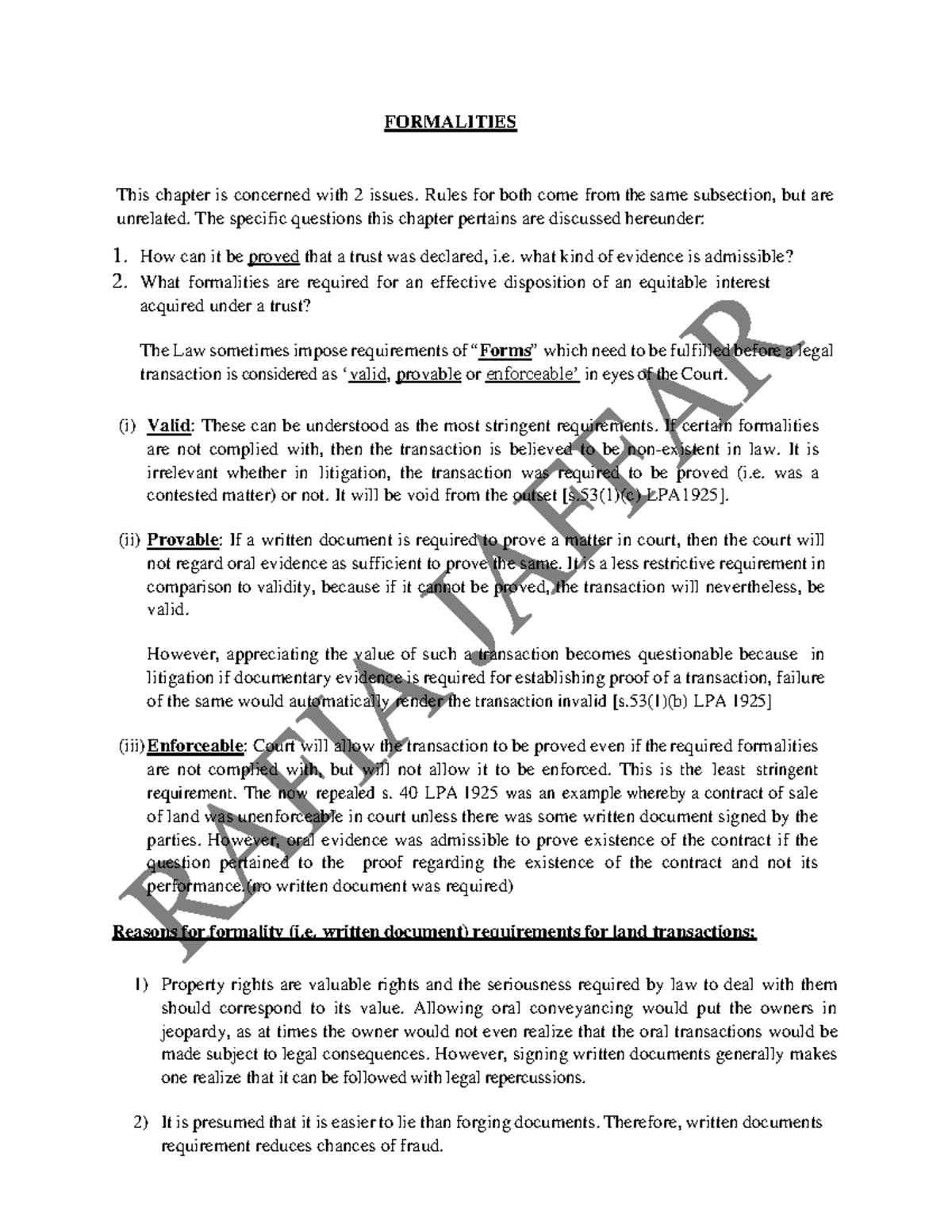 7. Formalities - notes - FORMALITIES This chapter is concerned with 2 ...