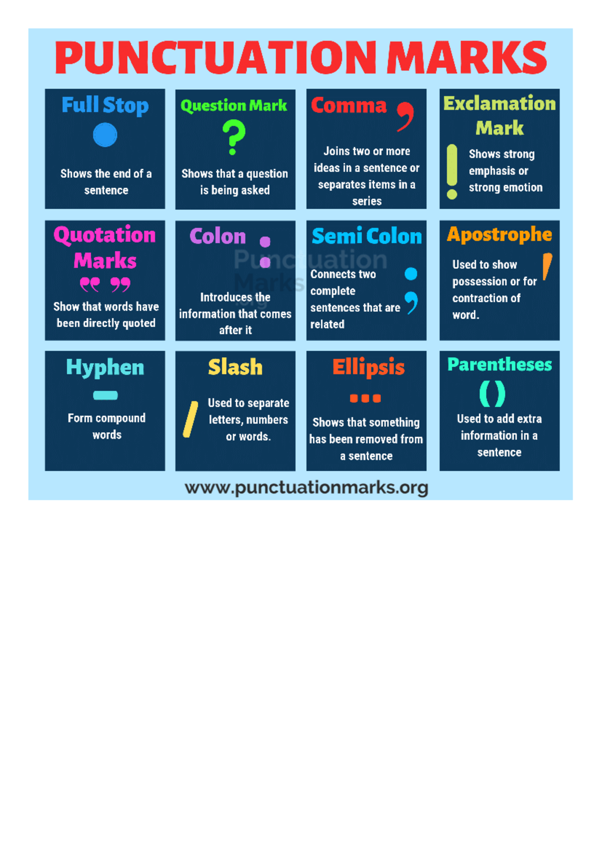 Punctuation Marks Overview: Usage and Summary for EE 99 - Studocu