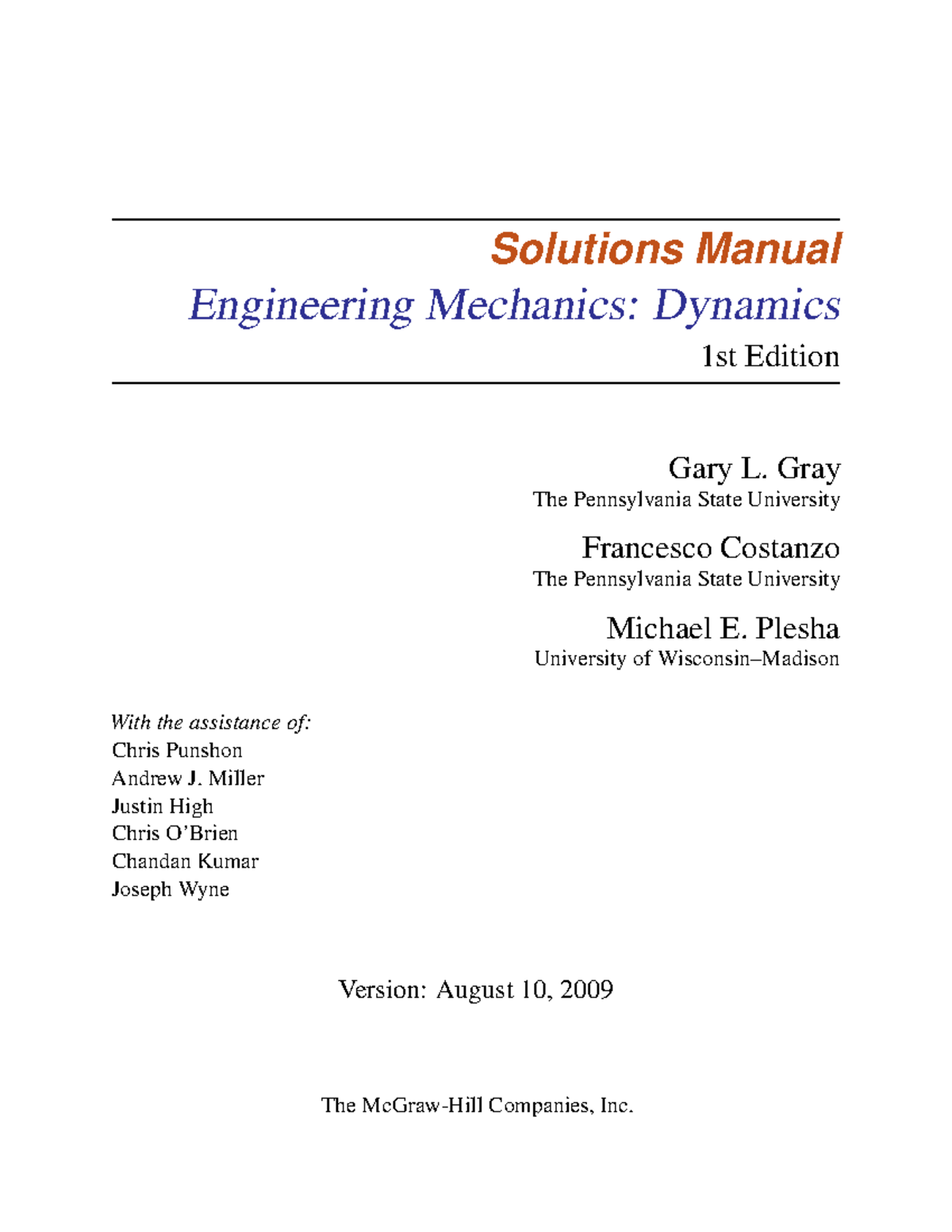 Dynamics Solutions Manual Chapter 4 - 1st Edition Analysis - Studocu
