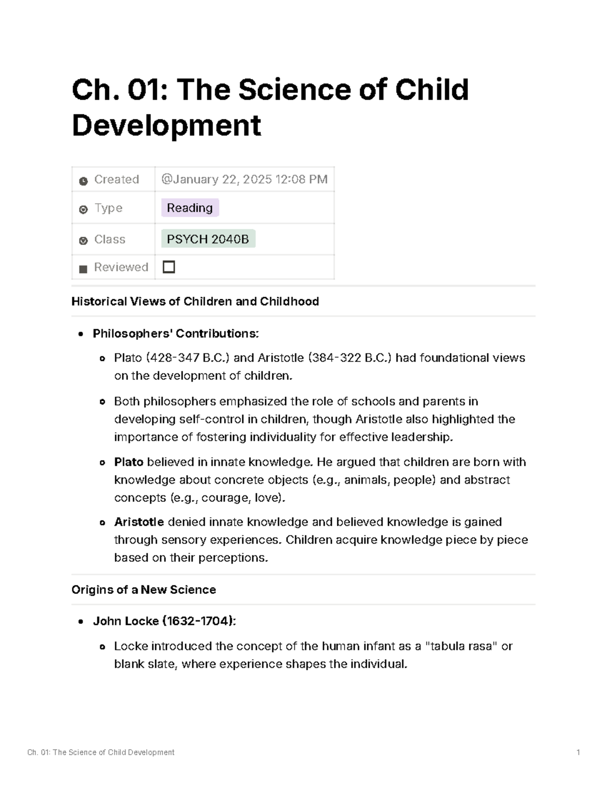 PSYCH 2040B: Ch. 01 - Foundations of Child Development Science - Studocu