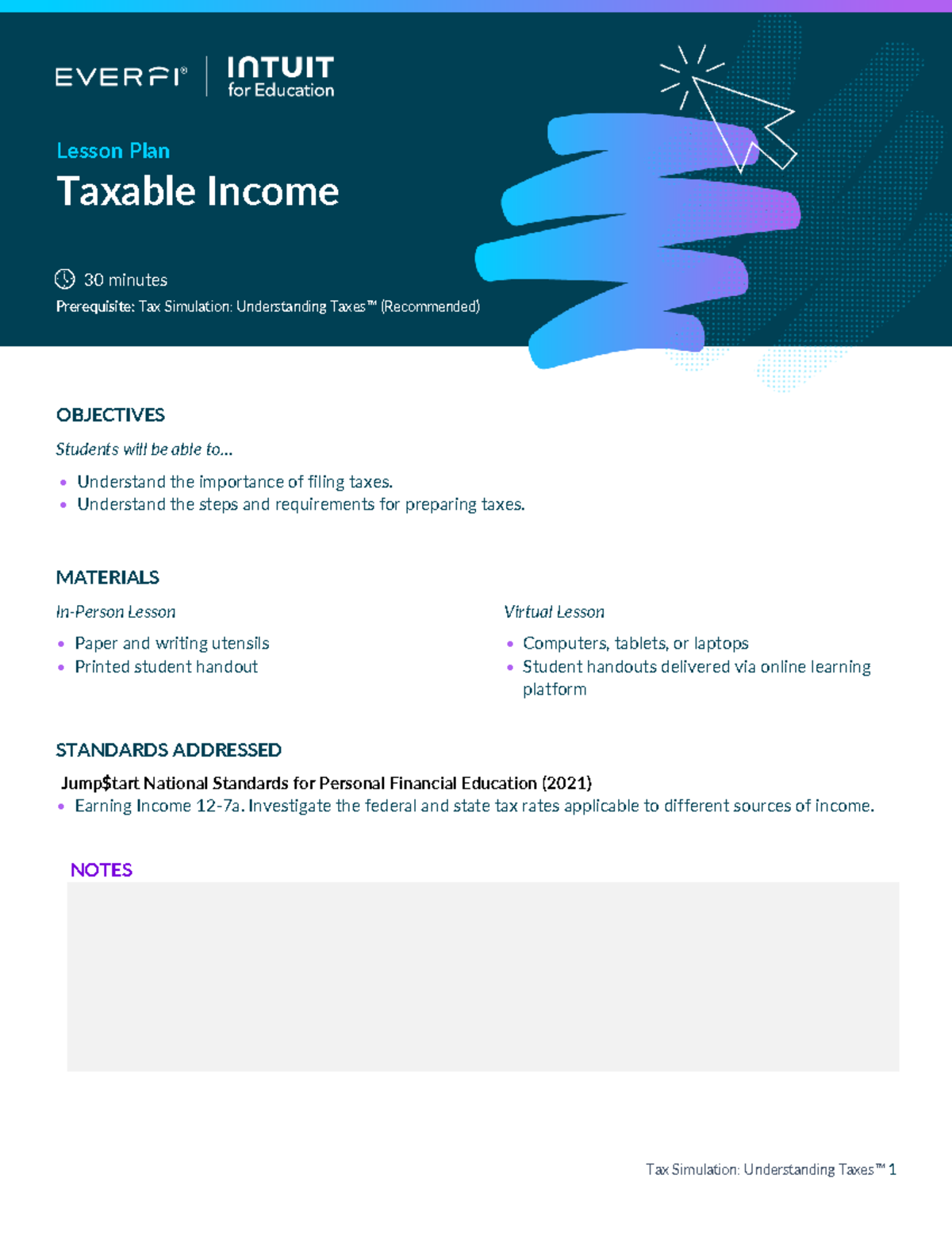 Lesson Plan: Understanding Taxable Income (30 min) - Studocu