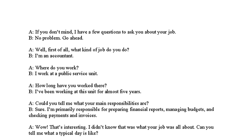 A: Interview with an Accountant and Insights on Hometown - Studocu
