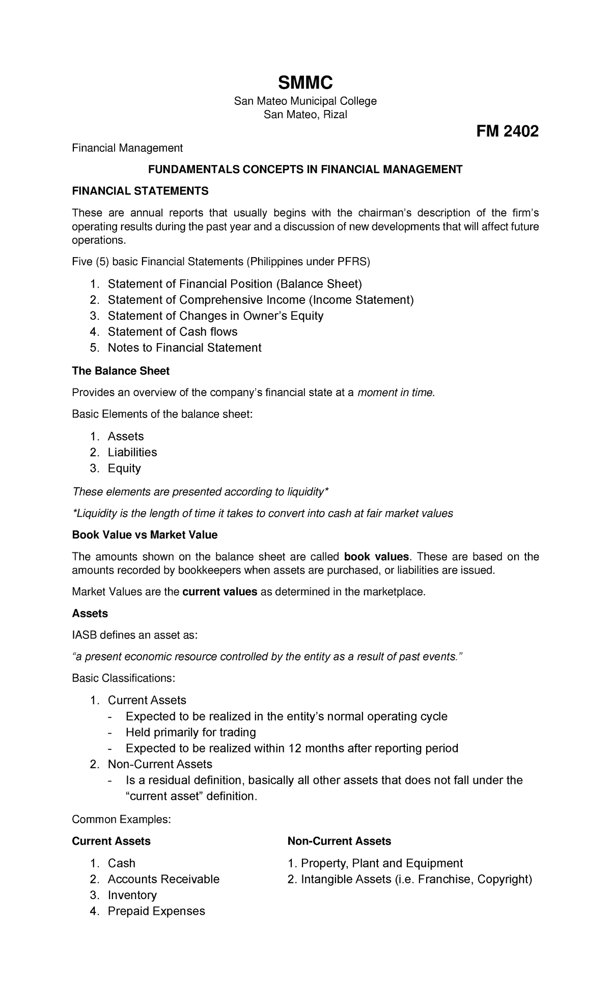 FM 2402 - Lecture Notes on Financial Management Fundamentals - Studocu