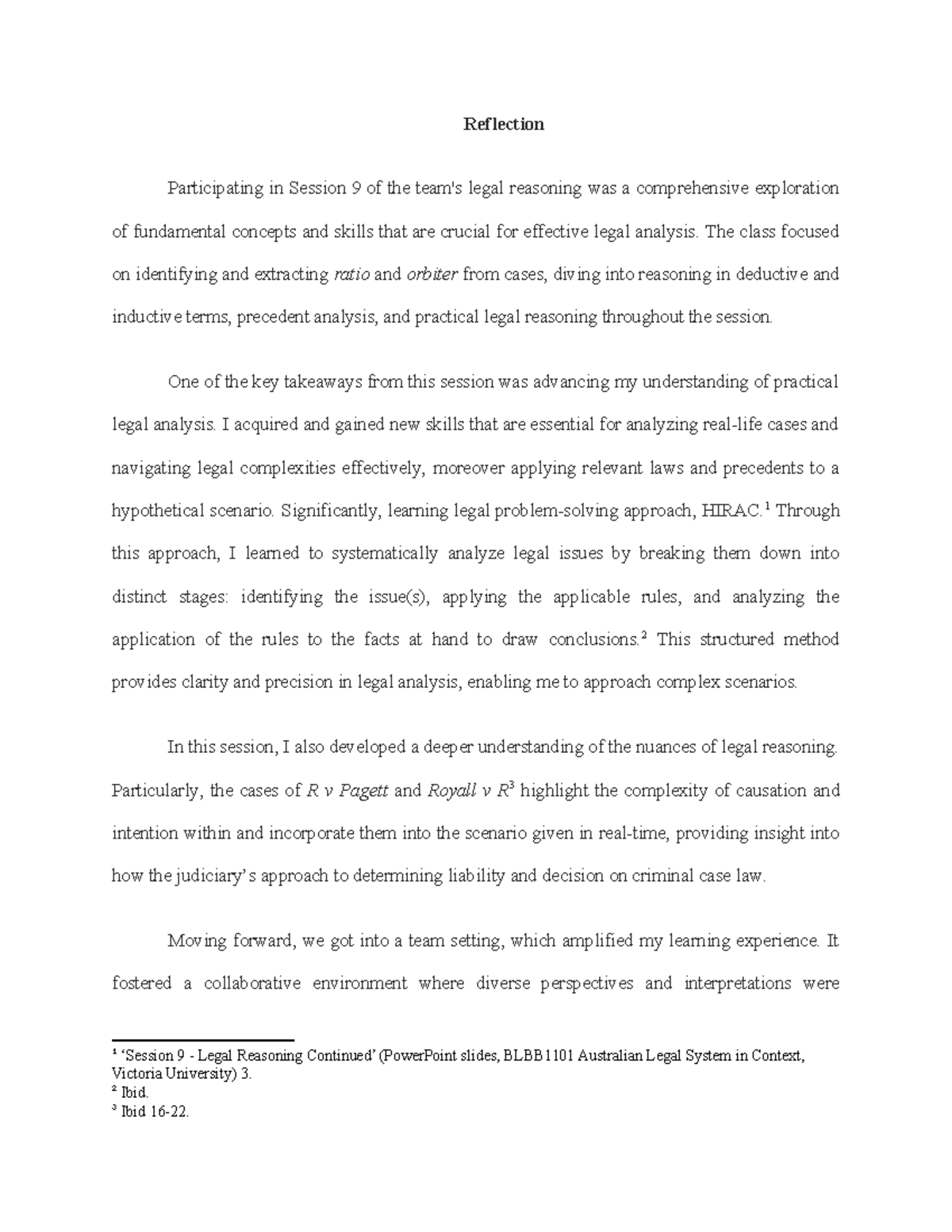 Reflection and Summary of Legal Reasoning - BLBB1101 Assignment - Studocu