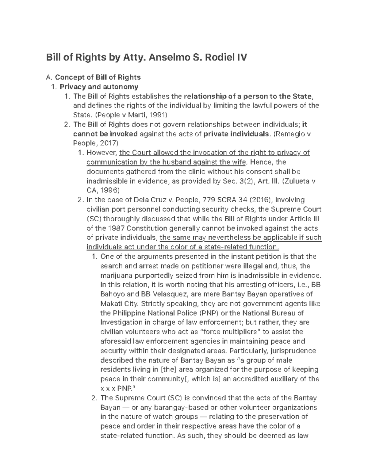 Consti 2 BILL OF RIGHTS - Comprehensive Lecture Notes for Law Students ...