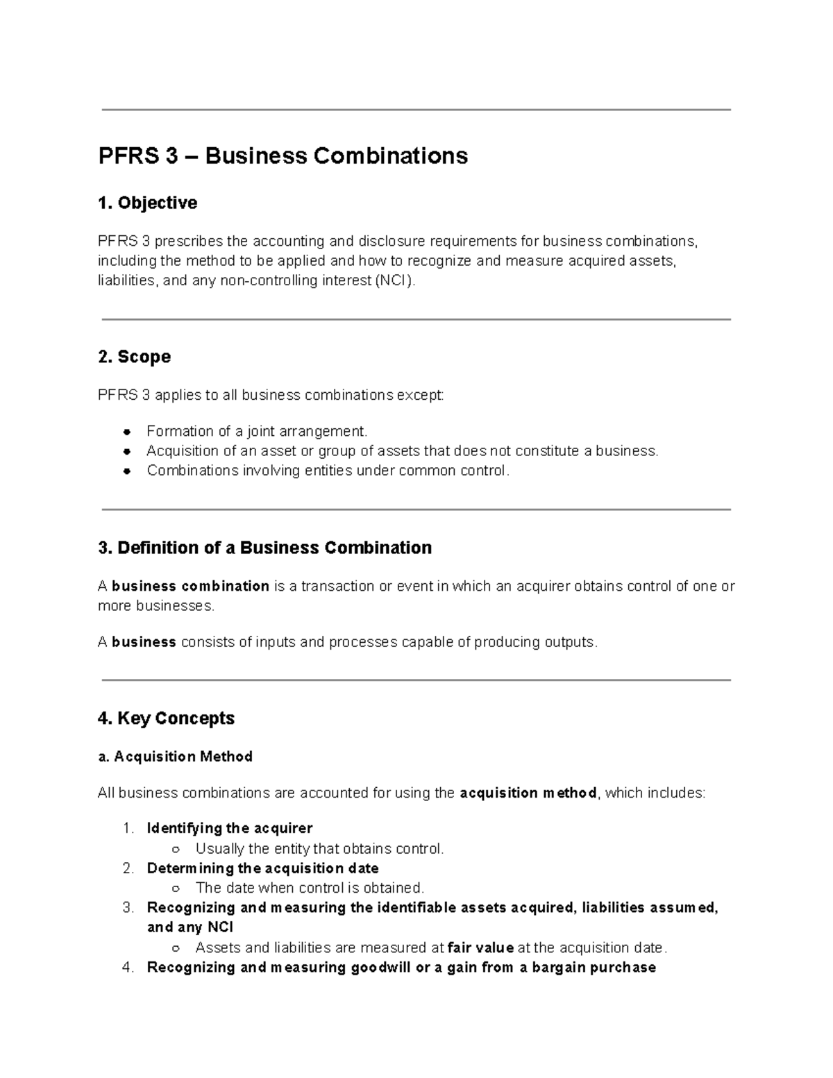 PFRS 3 Summary: Key Concepts in Business Combinations - Studocu