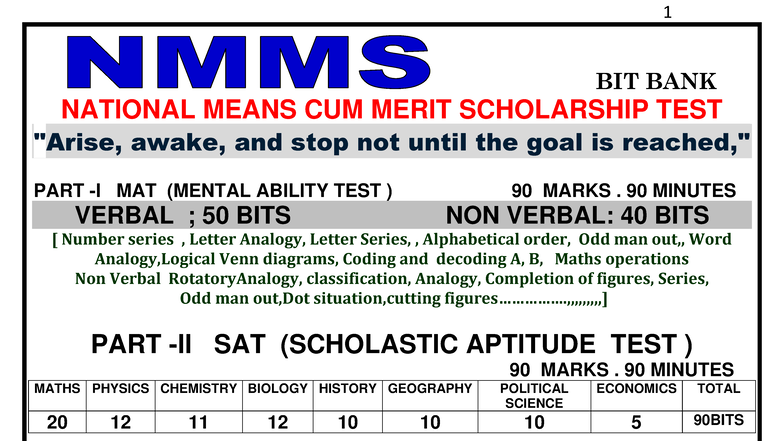 NMMS 2025-26 Mental Ability & Scholastic Aptitude Test Material - Studocu