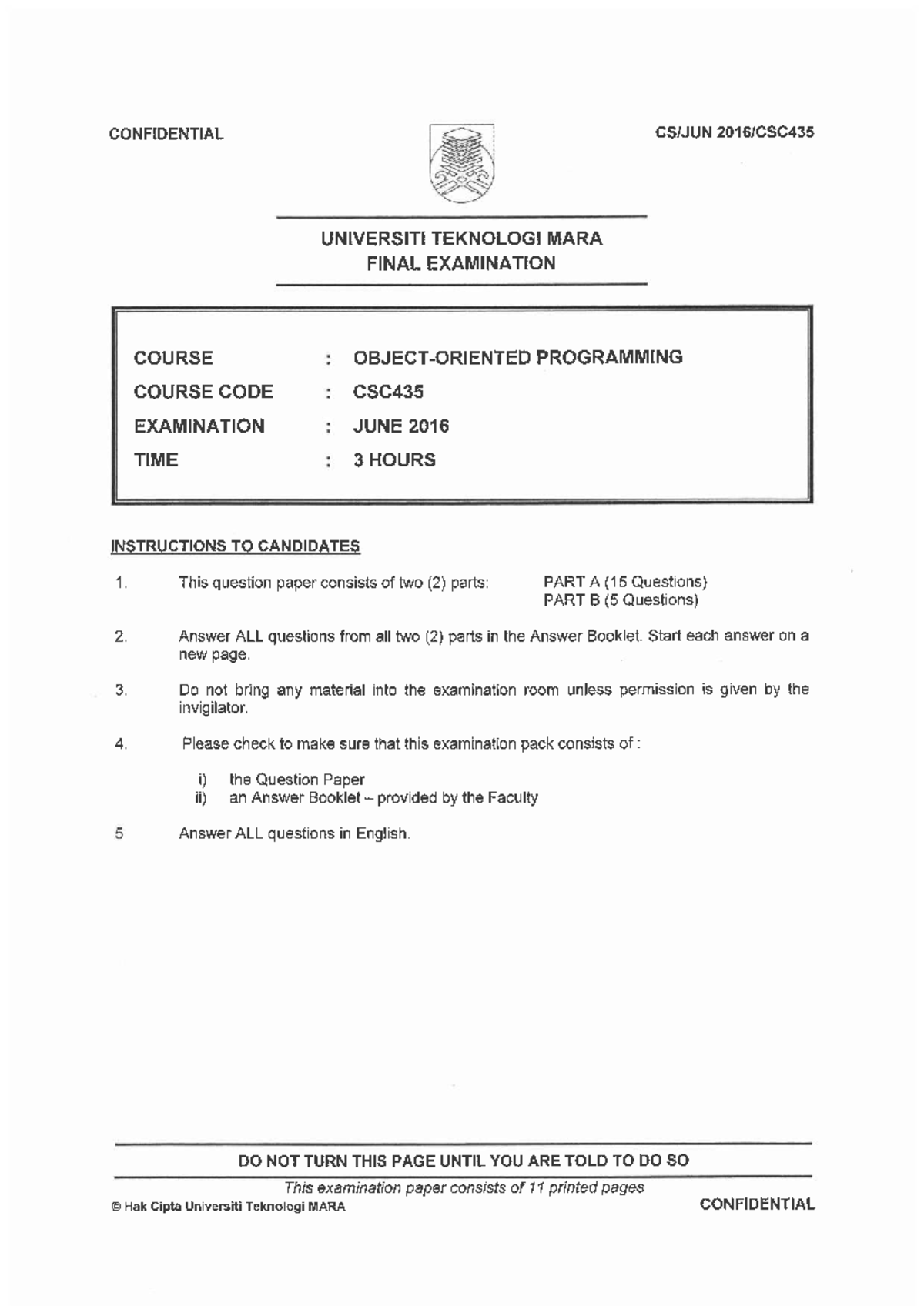 CSC435 Final Exam Paper - Programming June 2016 - Studocu