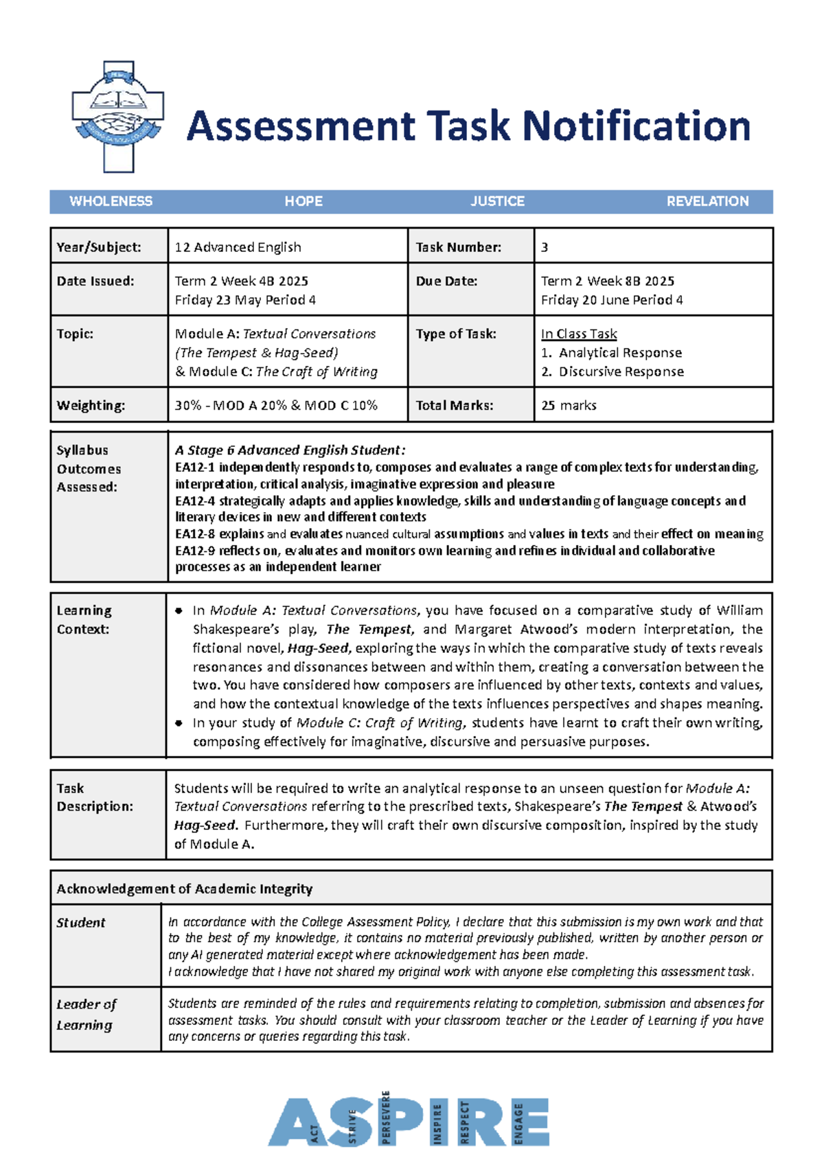 12 Advanced English Task 3: Analytical & Discursive Responses ...