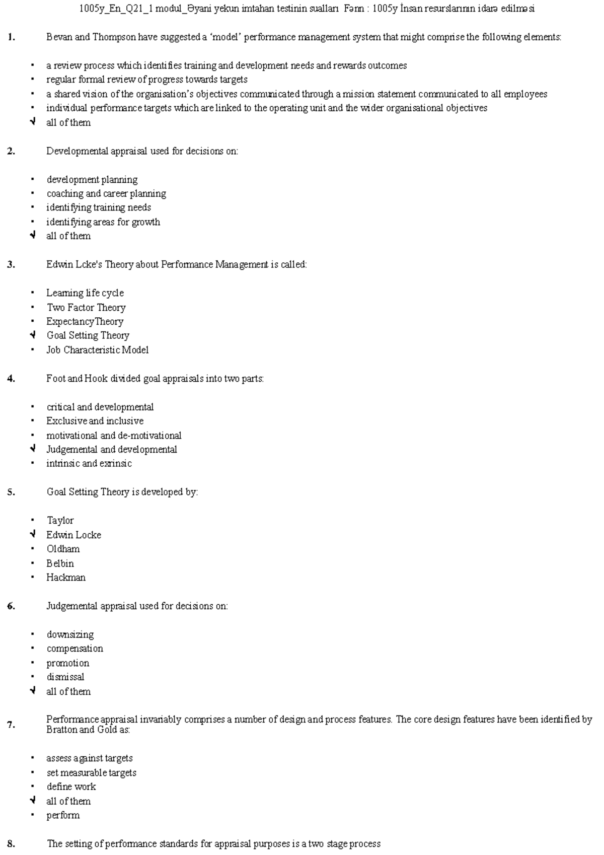 HR 1005y Final Exam Test Questions on Performance Management - Studocu
