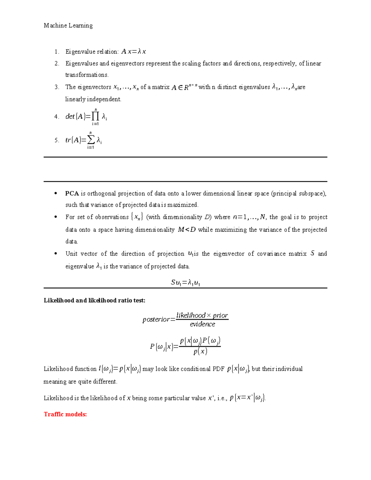 Machine Learning 1: Short Notes on Eigenvalues and PCA - Studocu