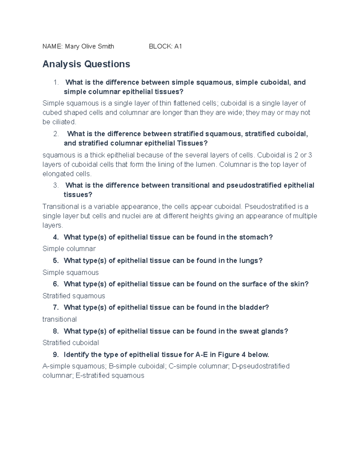 Epithelial Tissue Analysis and Review Qs for BIO101 Final Exam - Studocu