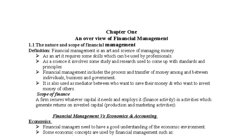 FM Chapter 1: Overview of Financial Management and Its Scope - Studocu