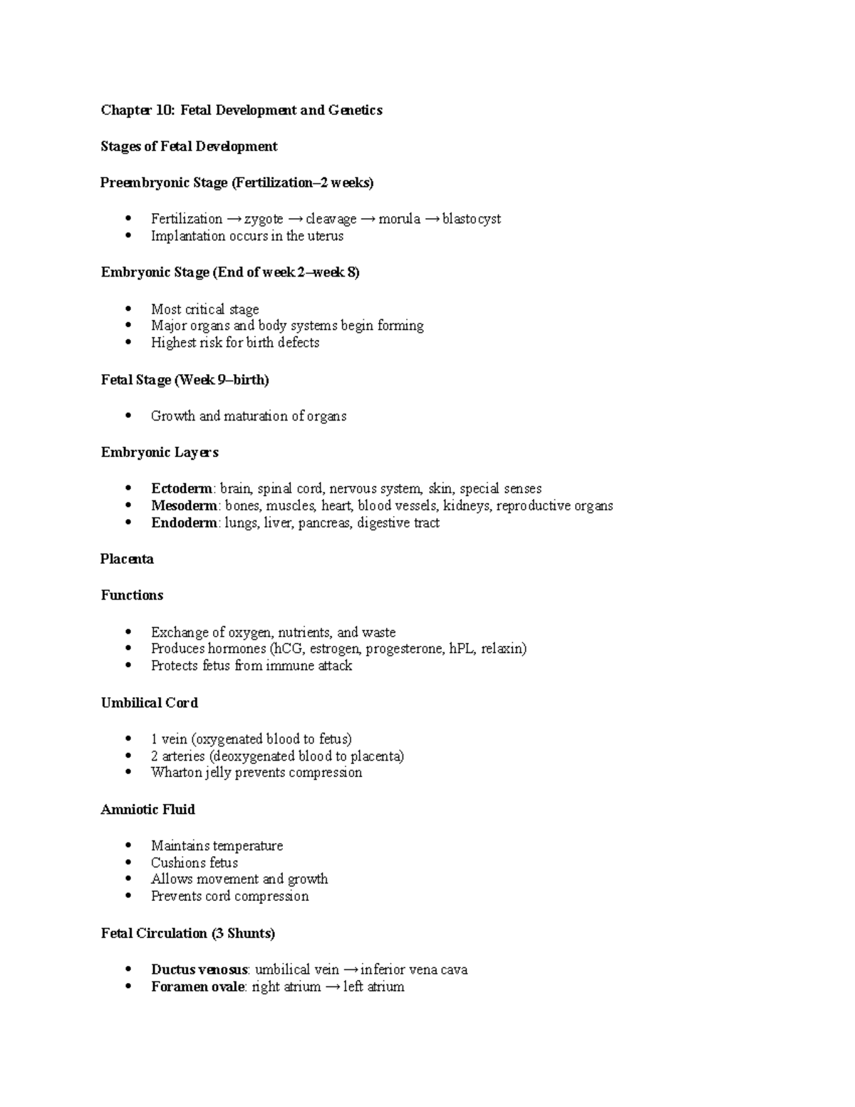 Maternal Exam 1 Study Guide: Fetal Development & Genetics - Studocu