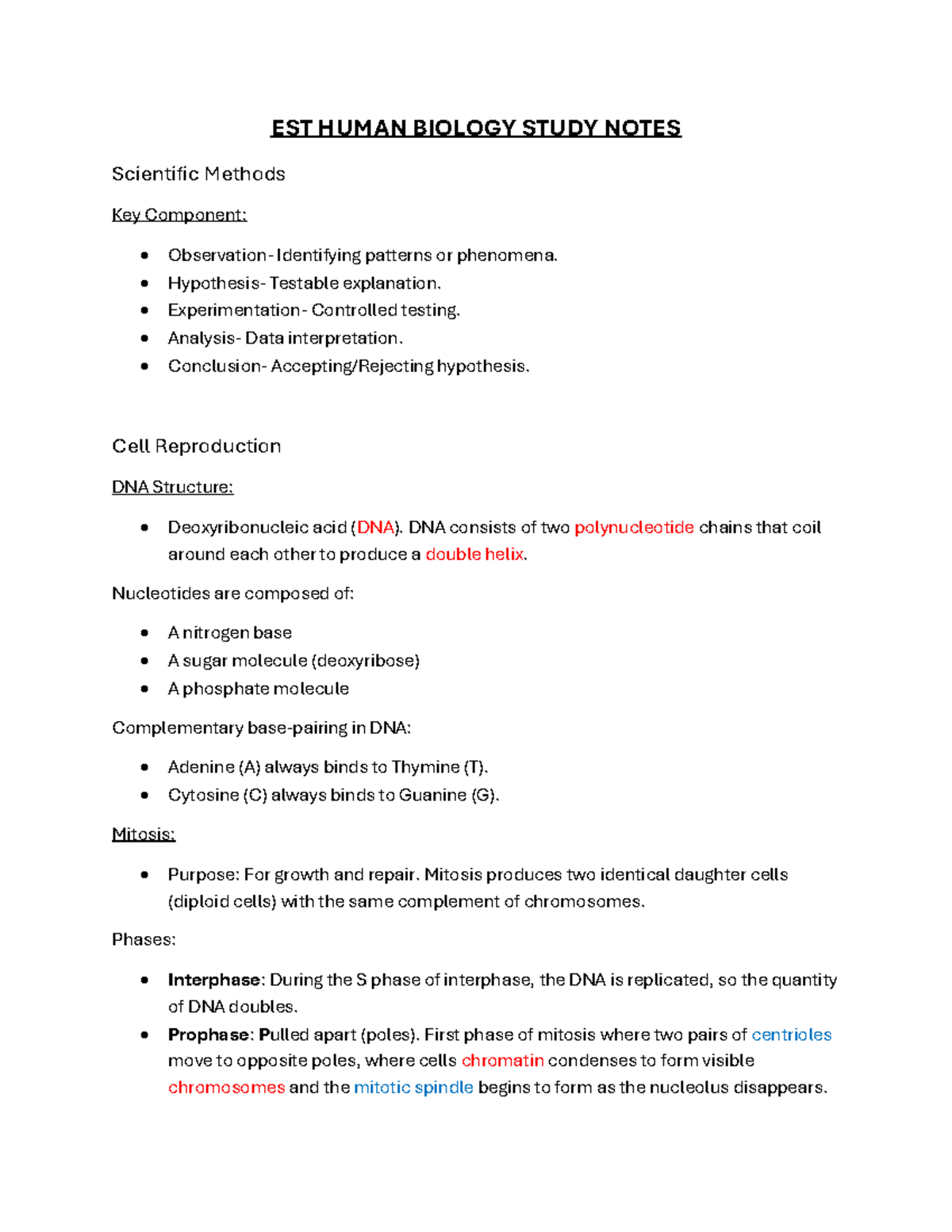 HB 101 Final Exam Study Notes: Cell Reproduction & Reproductive System ...