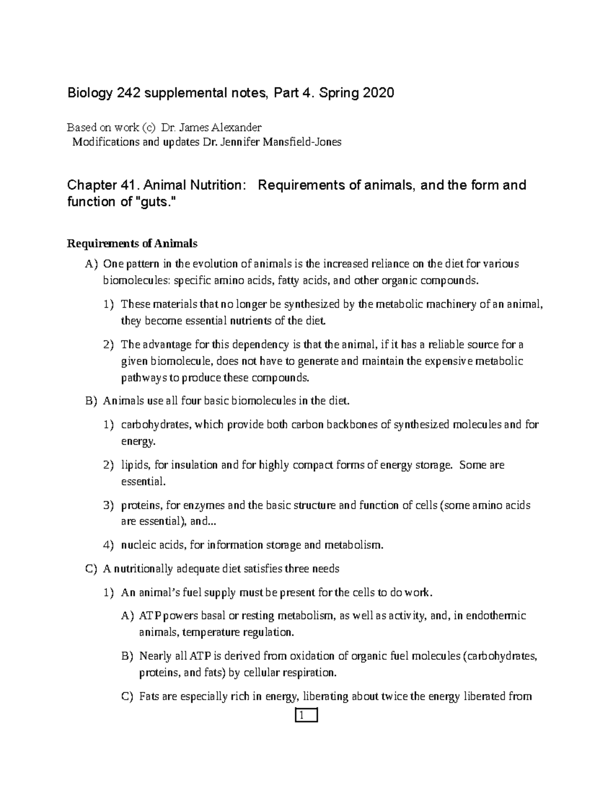 242-part4-2020 - Lecture notes Unit 4 - Biology 242 supplemental notes ...