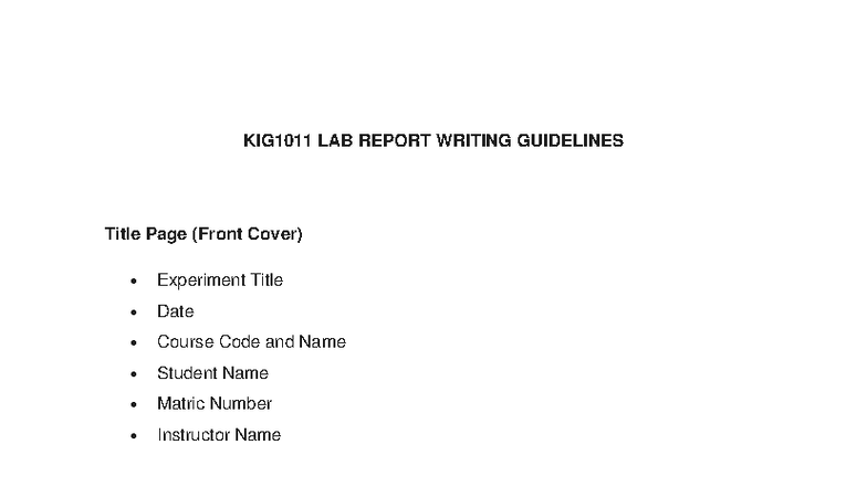KIG1011 Lab Report Writing Guidelines and Structure - Studocu