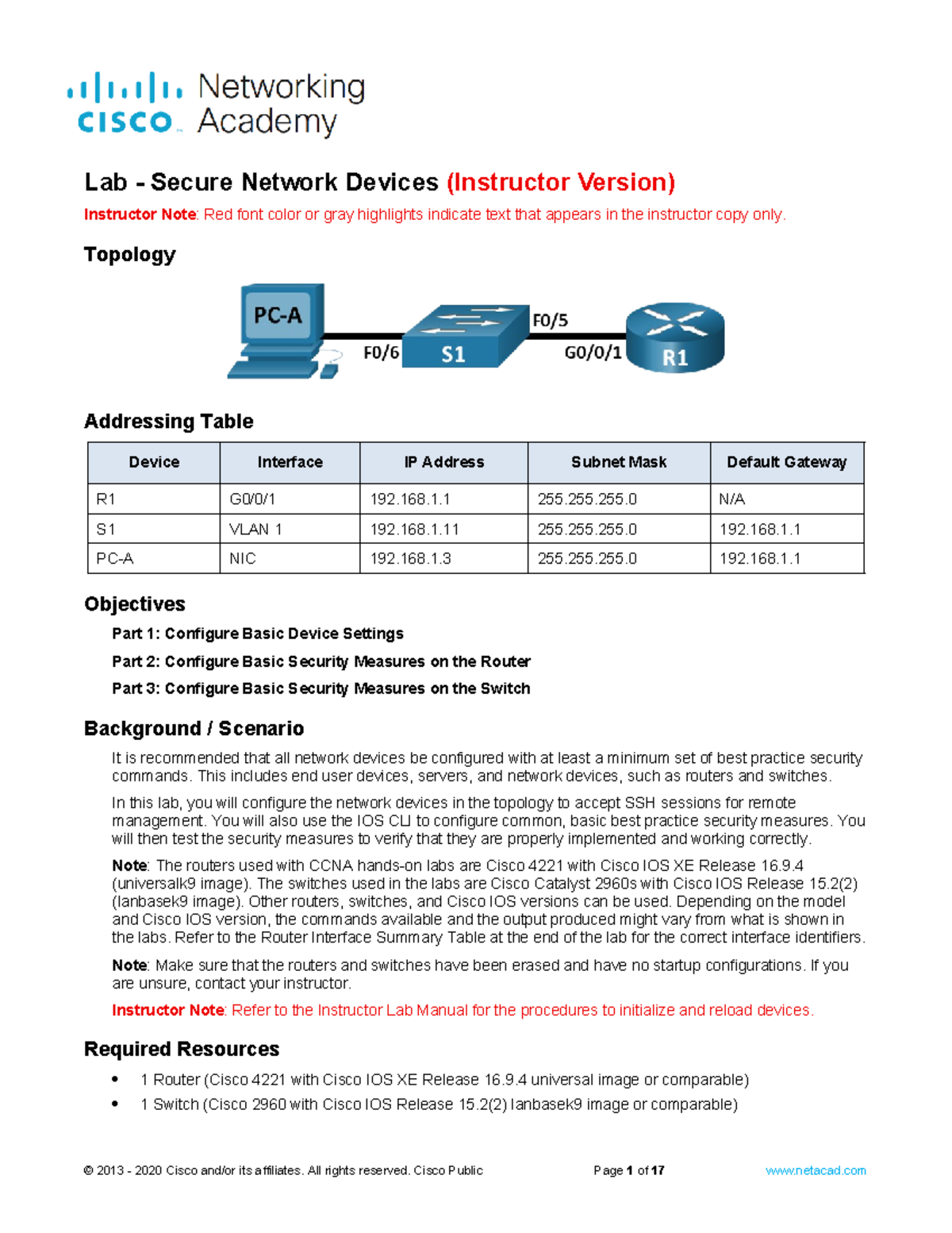 16.5.2 Lab: Configuring Security on Network Devices - ILM - Studocu