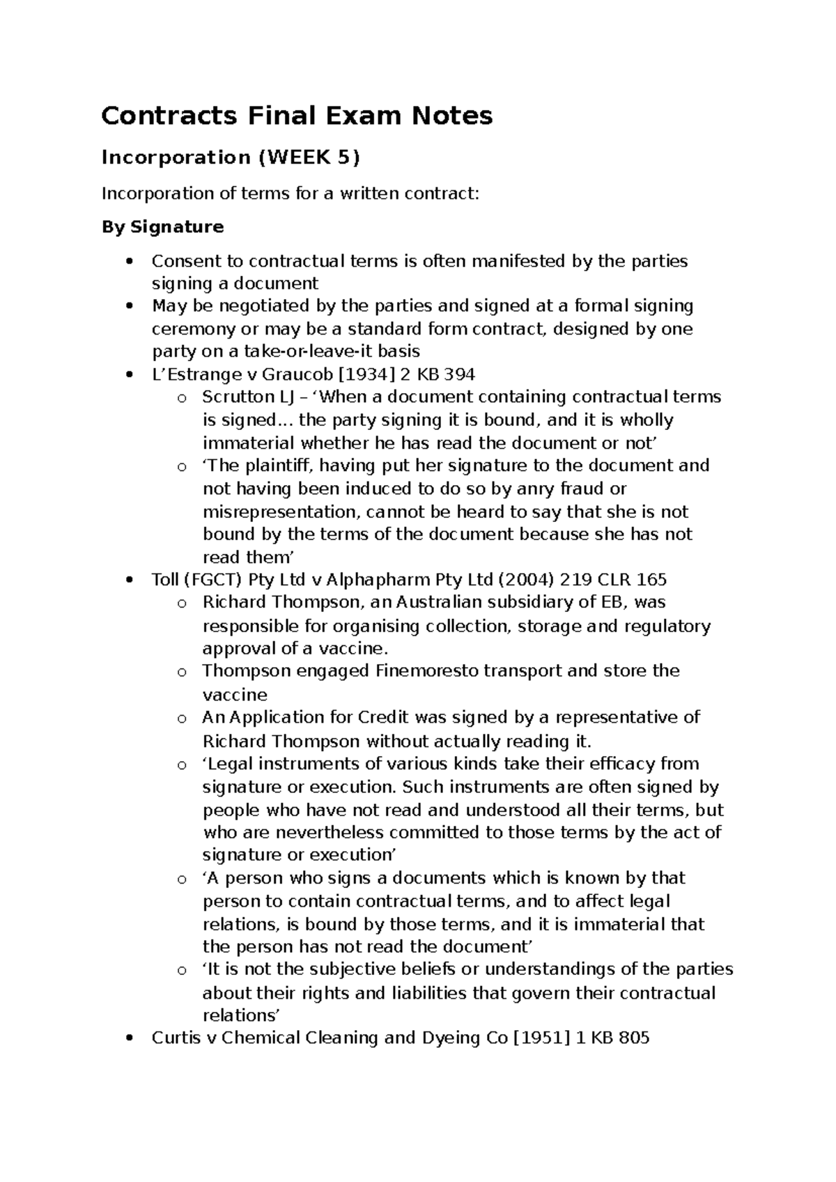 Contracts Final Exam Notes - Contracts Final Exam Notes Incorporation ...
