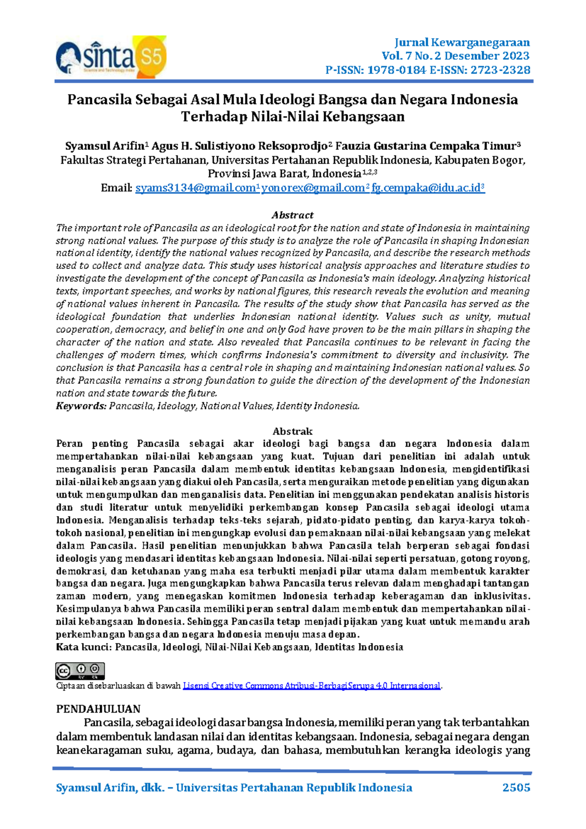 Jurnal Kewarganegaraan Vol. 7 No. 2 Desember 2023: Pancasila dan ...