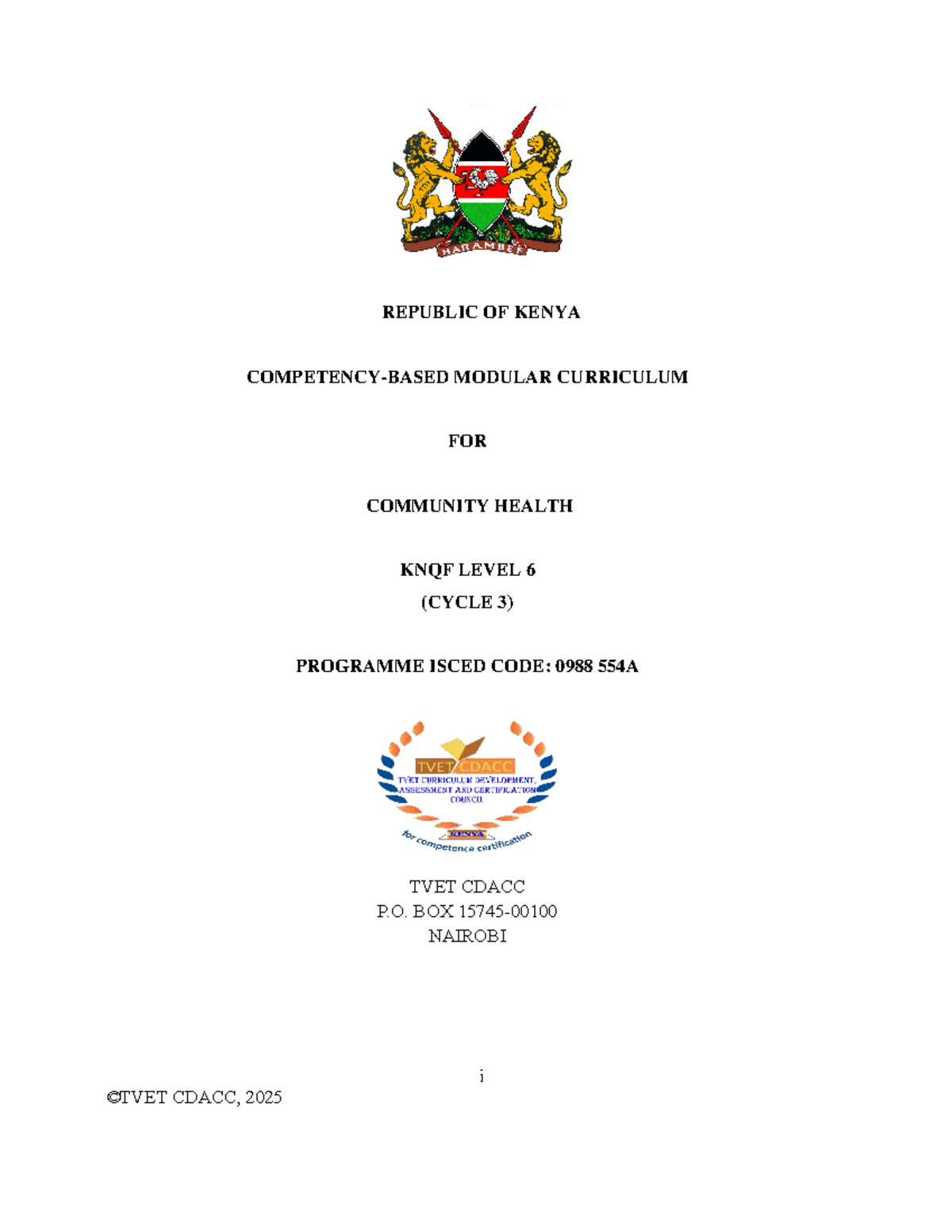 Kenya Community Health Curriculum KNQF Level 6 (Cycle 3) Overview - Studocu