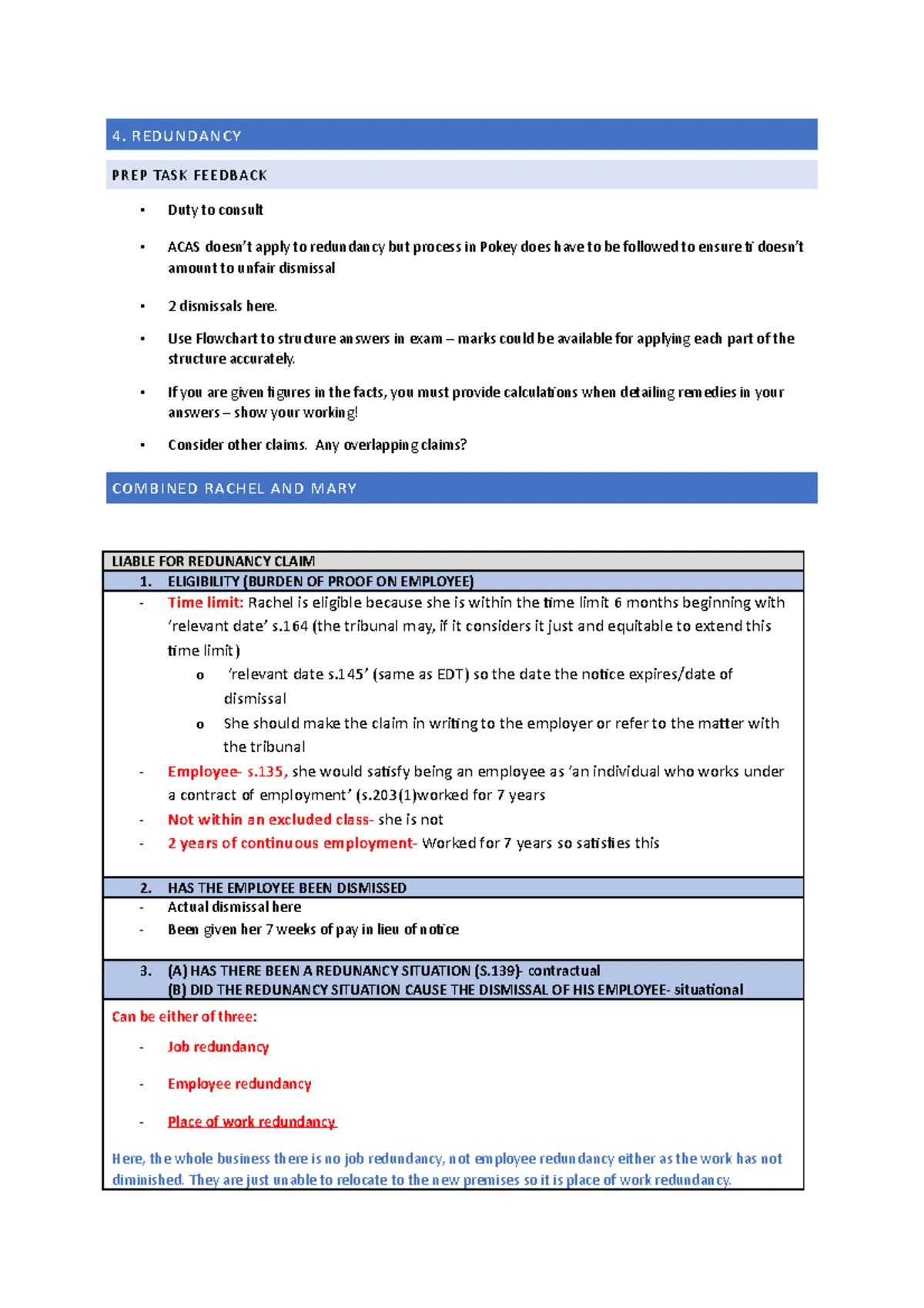 Redundancy and unfair dismissal handout - LLB Employment Law 2017 ...