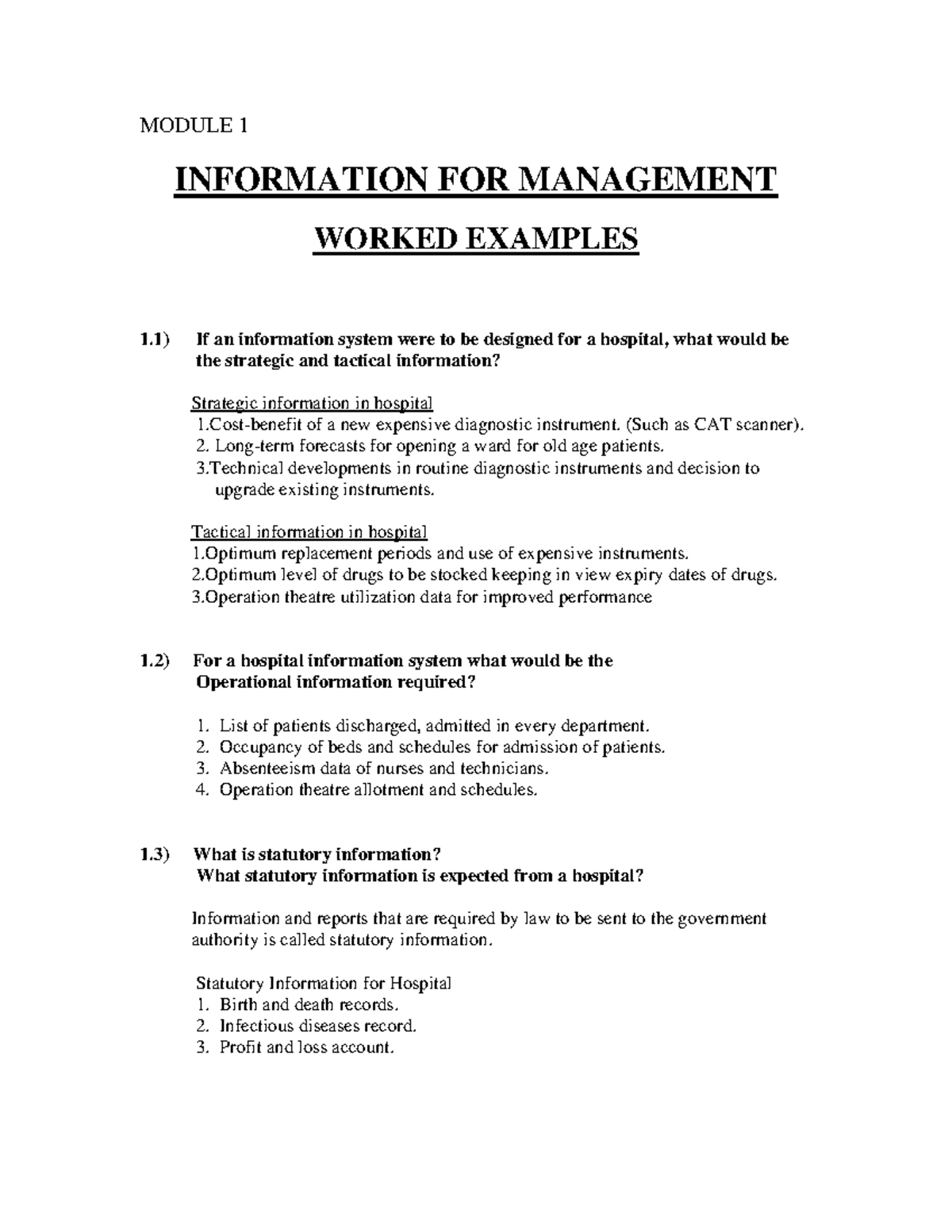 Information management - MODULE 1 INFORMATION FOR MANAGEMENT WORKED ...