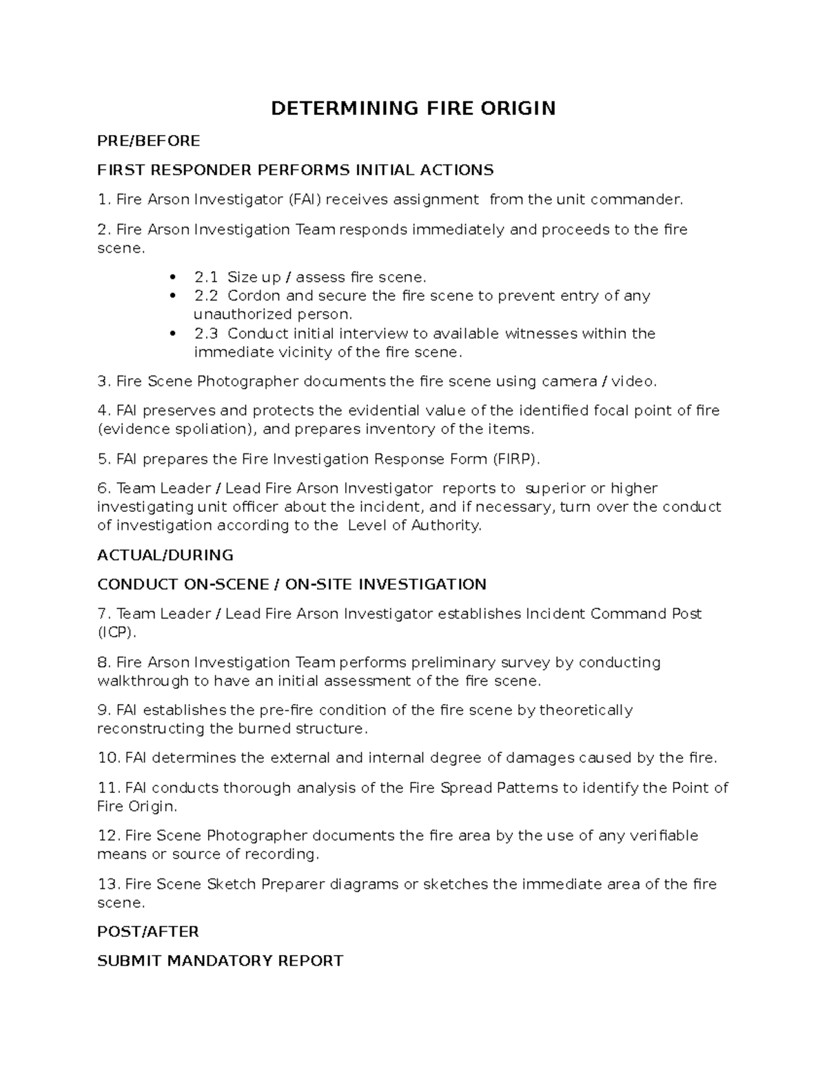 FAI 101: Fire Origin Determination and Initial Response Procedures ...